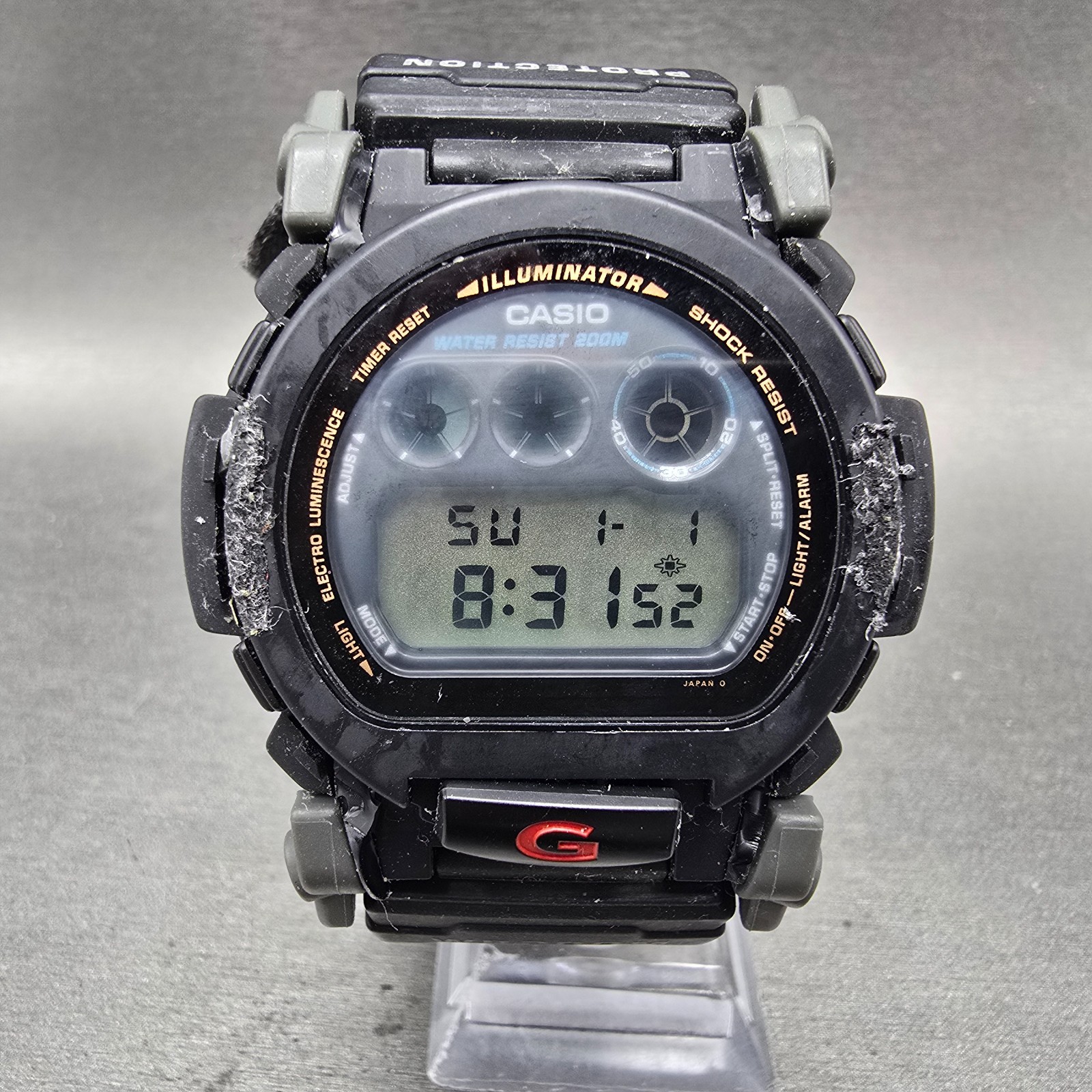 Casio G-Shock DW-002 Watch Men 48mm Black Alarm Chronograph Round New Batt VTG