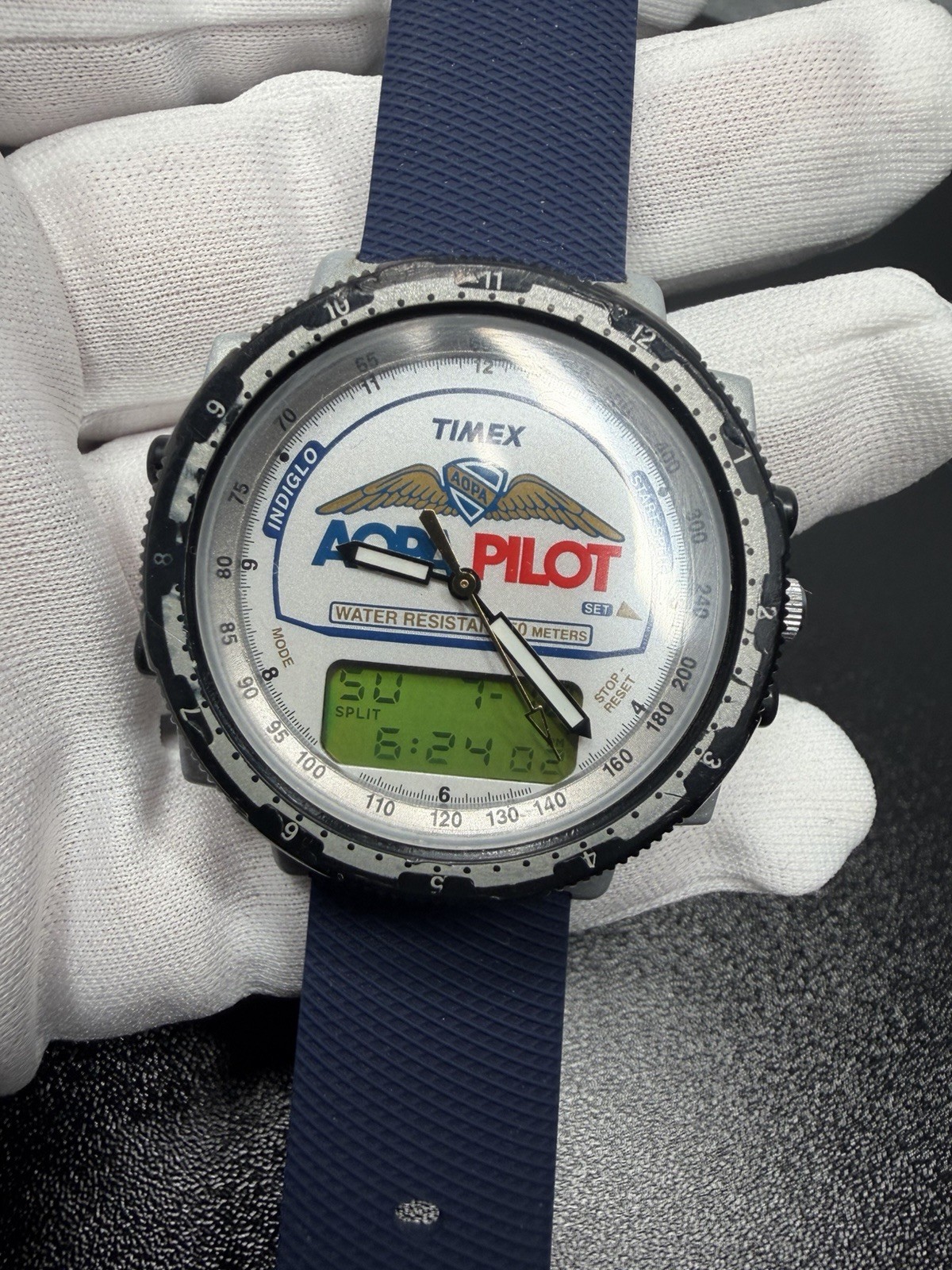 Timex AOPA Pilot Men’s Ana-Digi Quartz Pilot 50m 44mm Blue Rubber Strap