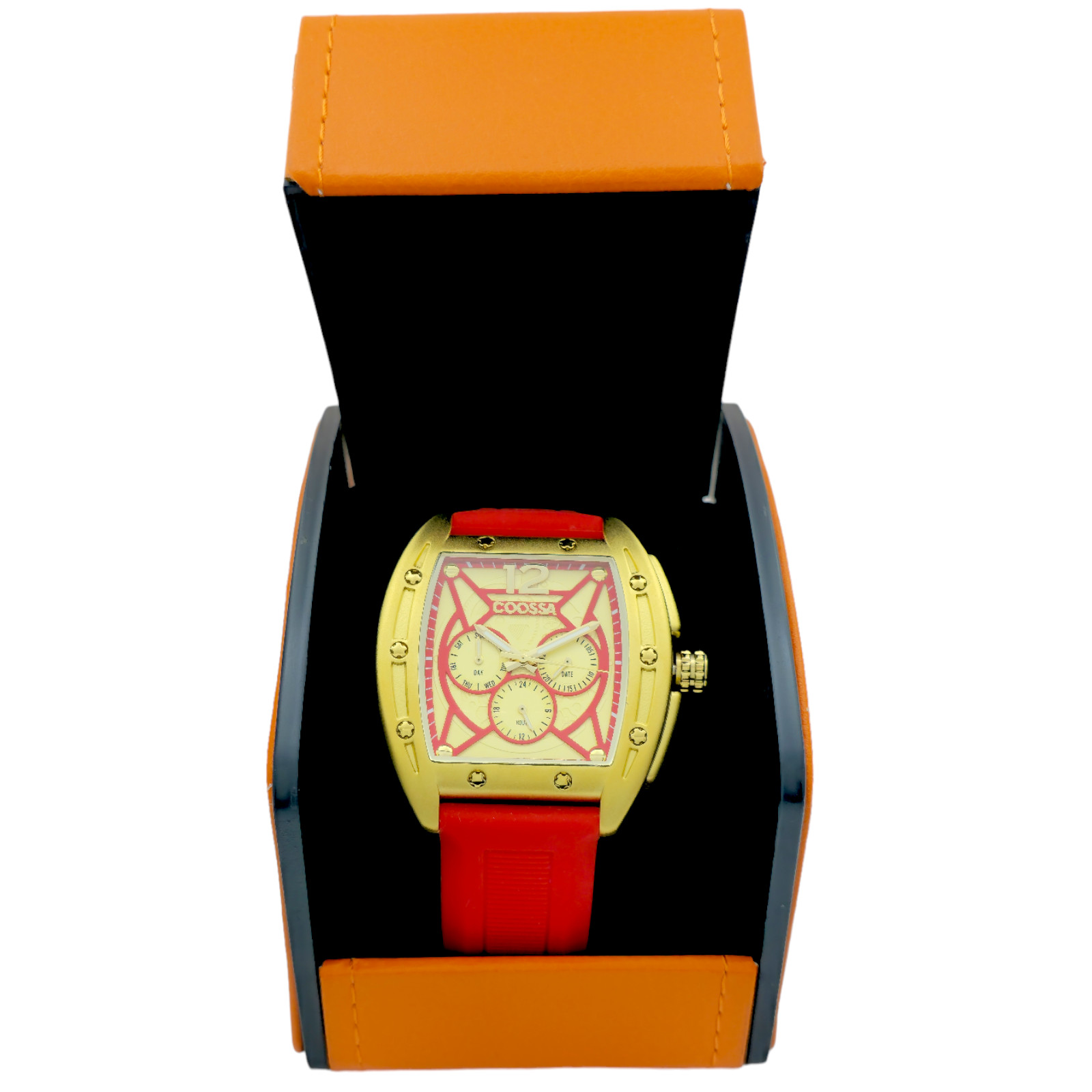 COOSSA ORIGINAL Special Edition Men’s Tonneau 46MM Case Gold/Red Tone Day Date