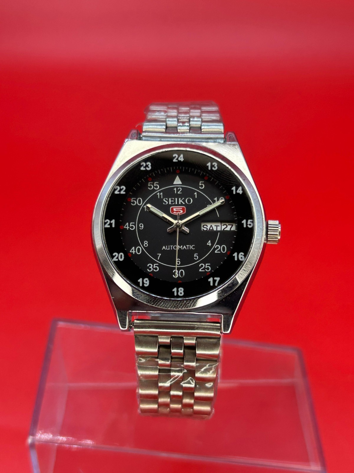 Automatic Seiko Refurbished Black Dial Day / Date Men’s Wrist Watch Japanese