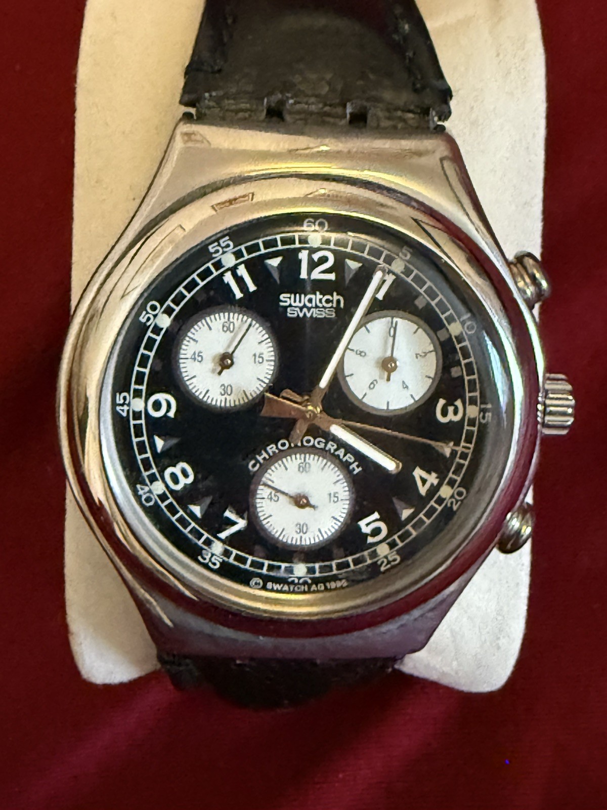 Vintage 1995 Swatch Irony Swiss AG Chronograph 4 Jewels Leather Band Needs Batt