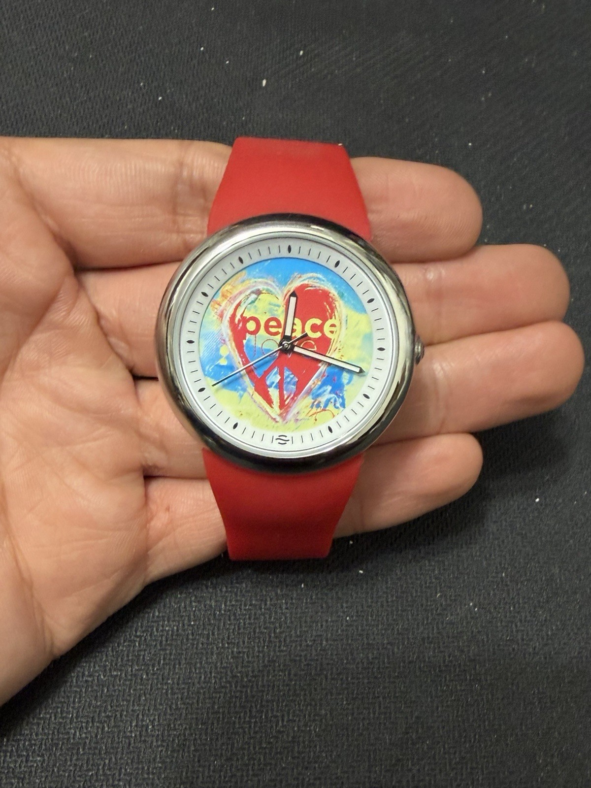 Philip Stein Fruitz Peace and Love Red Watch F70037 Large 43mm $225