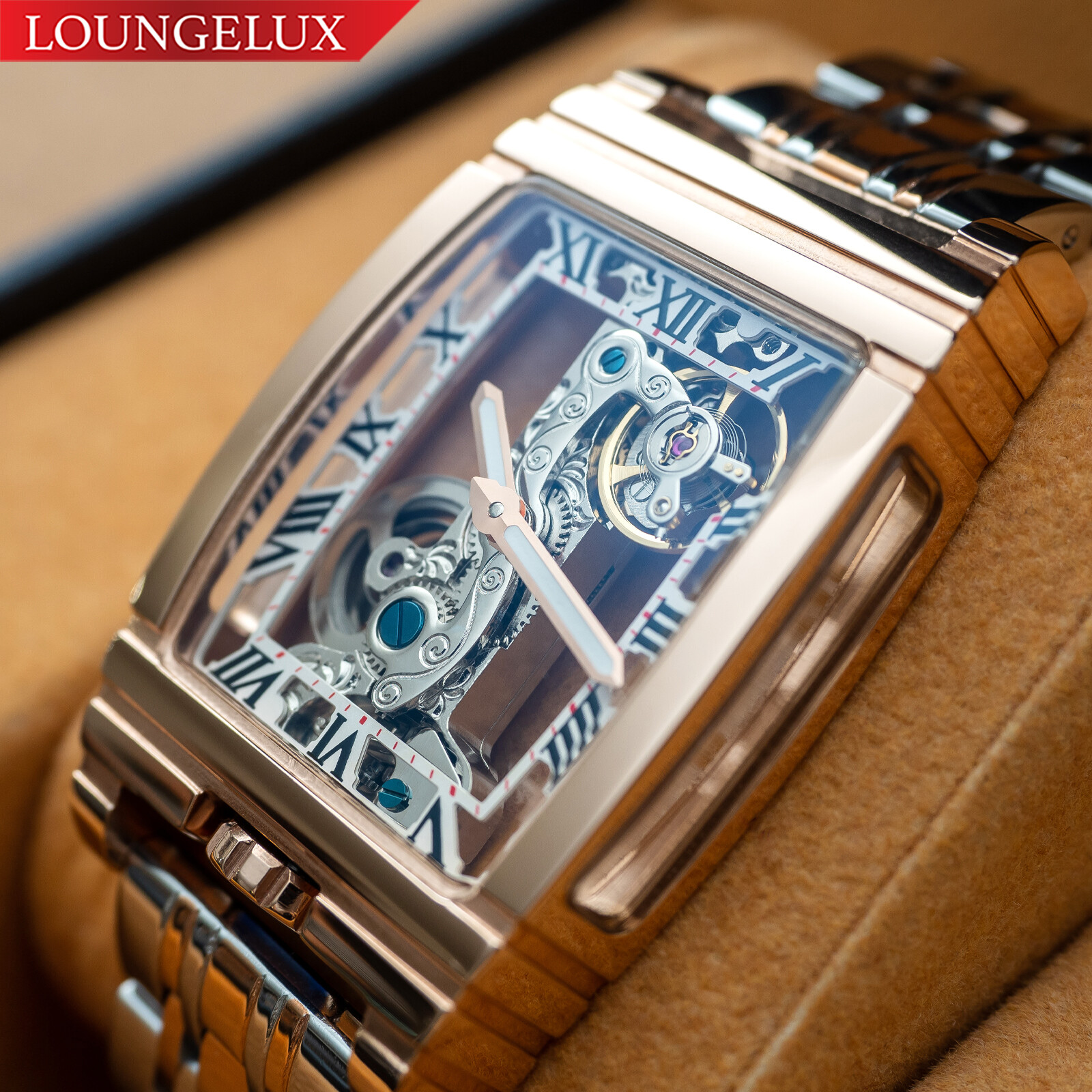 Mens Rose Gold Bridge Manual Mechanical Watch – Stainless Steel DIASTERIA 1688W