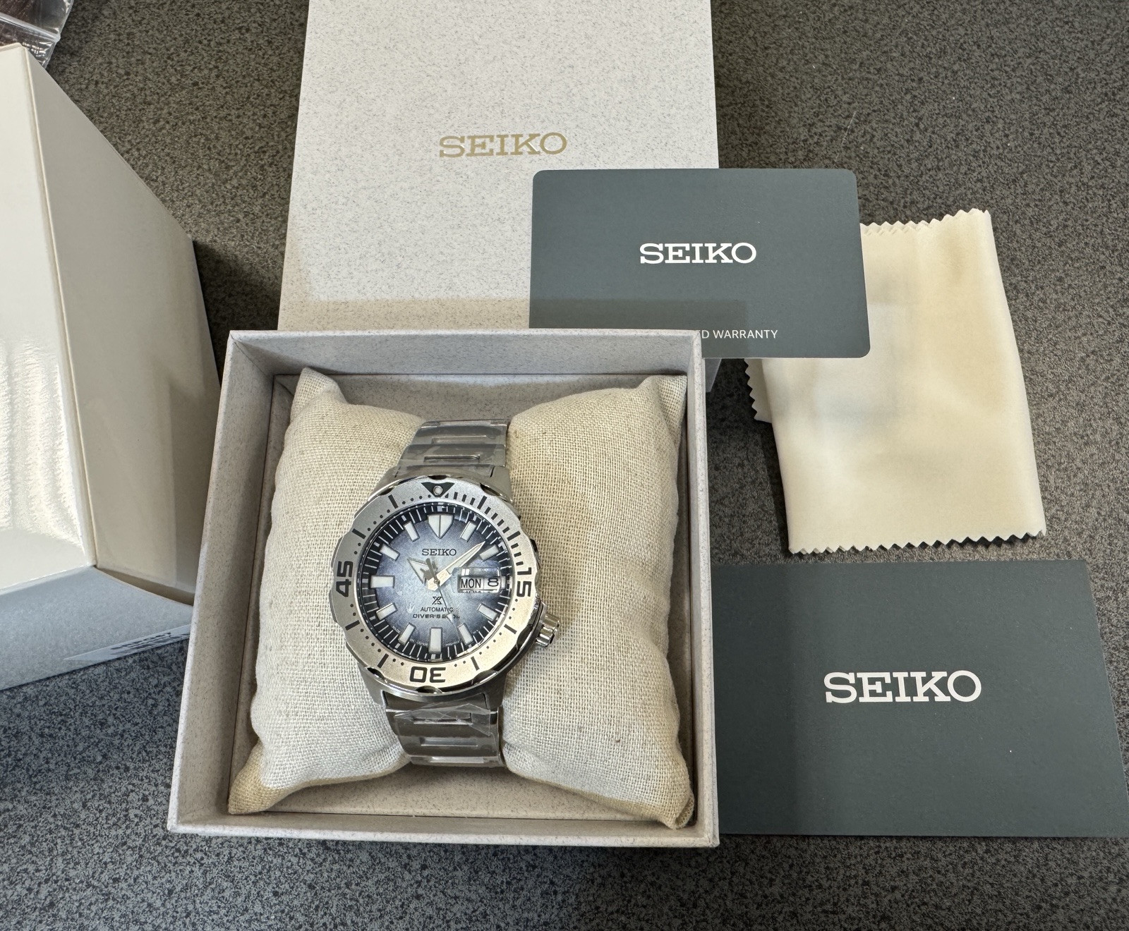 Seiko Men’s Automatic Prospex Monster White-Blue -Dial Watch SRPG57 Japan NWT
