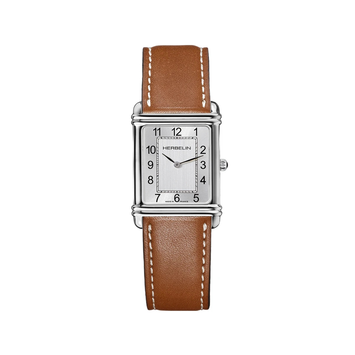 Herbelin Art Deco 17468AP22GD Men Brown Leather Straps Silver Dial Watch 26.5mm