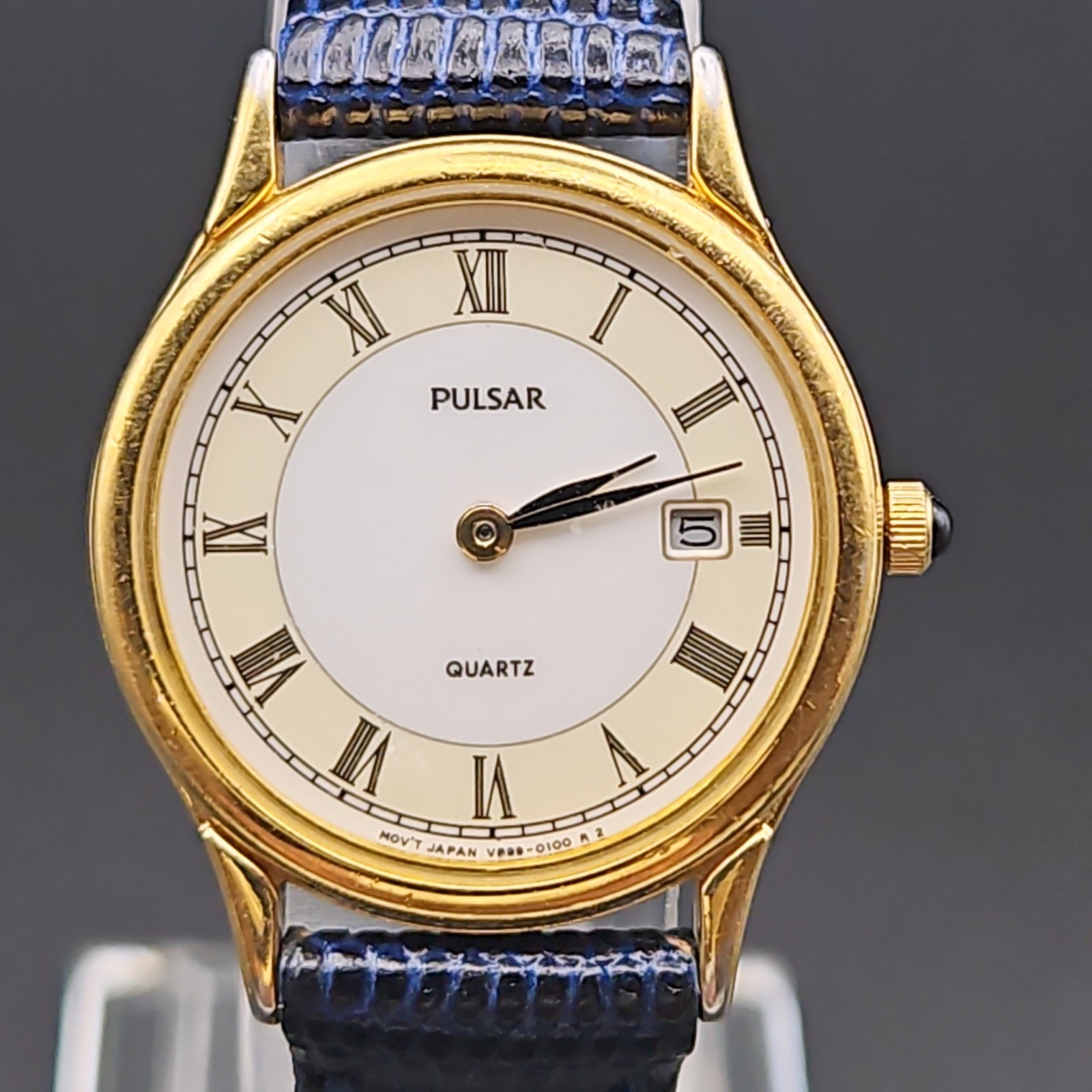 Rare Working Vintage Pulsar By Seiko Thin Dress Watch Womens V329-8A10 Gold B1