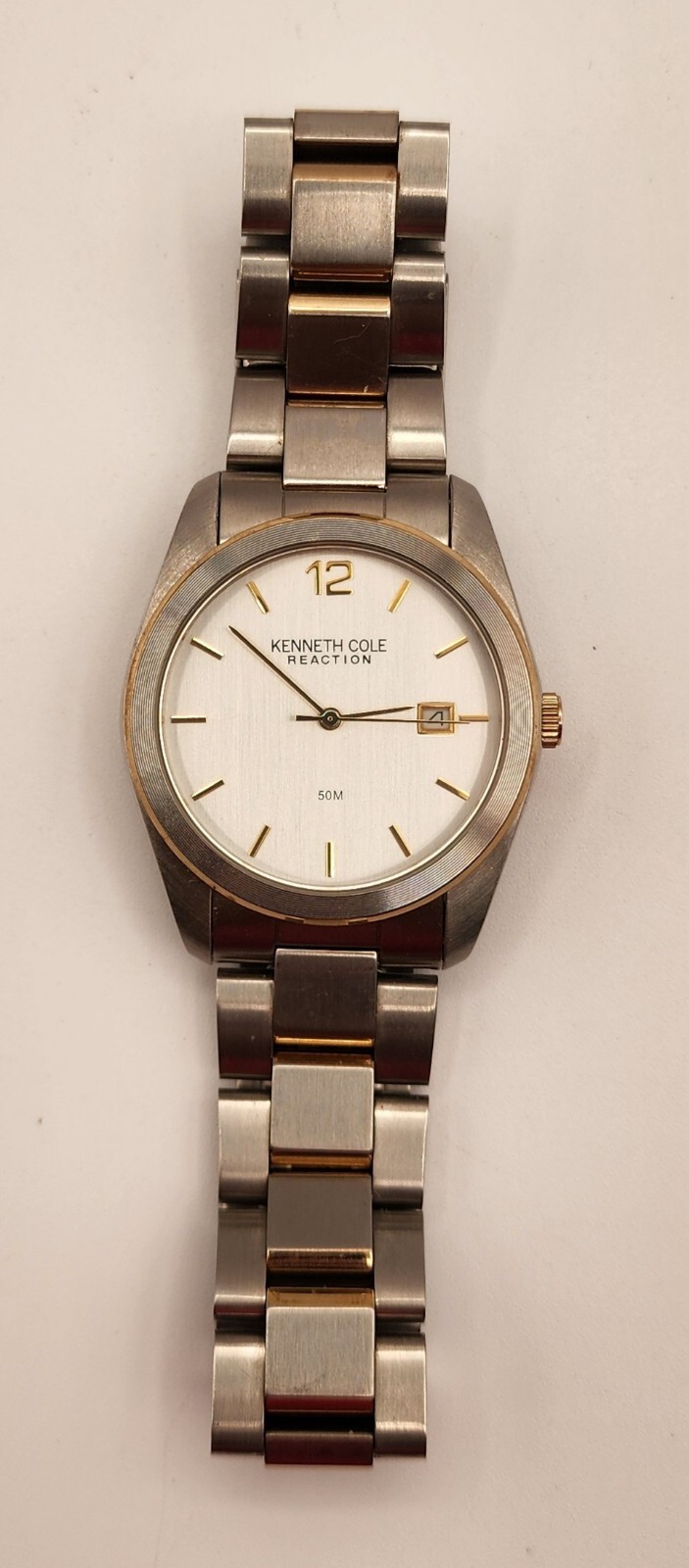 Kenneth Cole Watch Men 36mm Silver & Yellow Gold Tone Date New Battery 8.5″