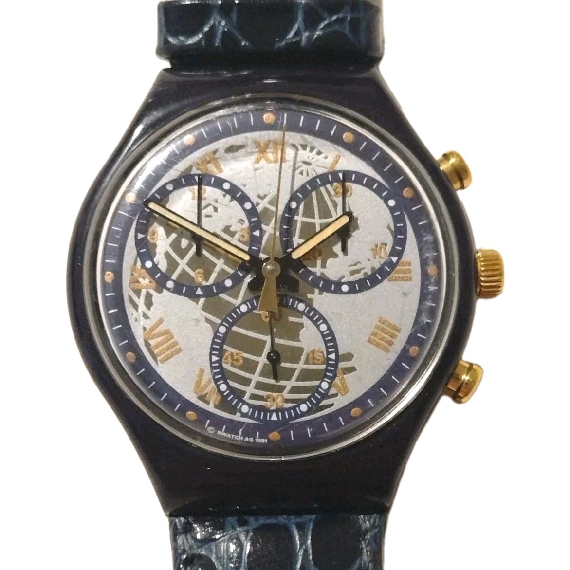 Vintage 1991 Swatch Chronograph Chrono Watch SCN104 Timeless Zone World Map
