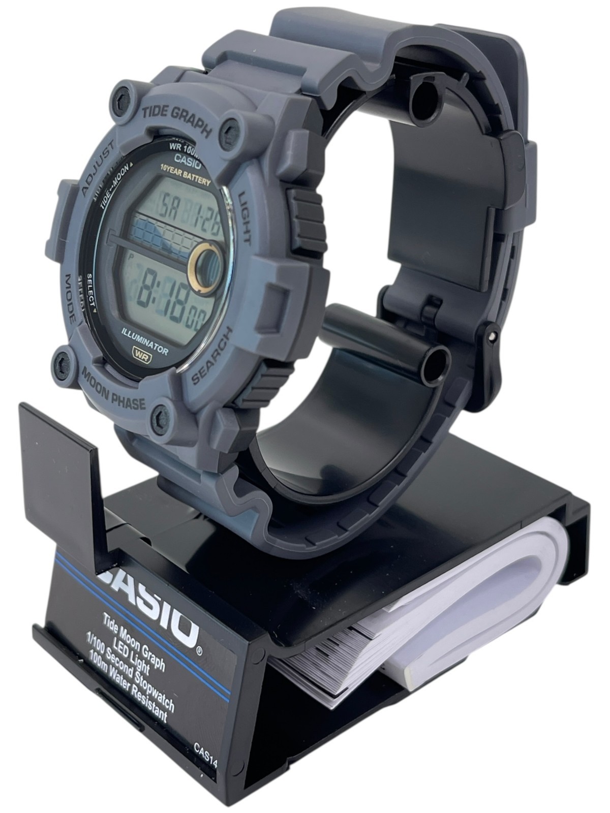 New Casio Tide Graph Moon Phase Gray Sports Water Resistant Watch WS-1300H-8AVCF