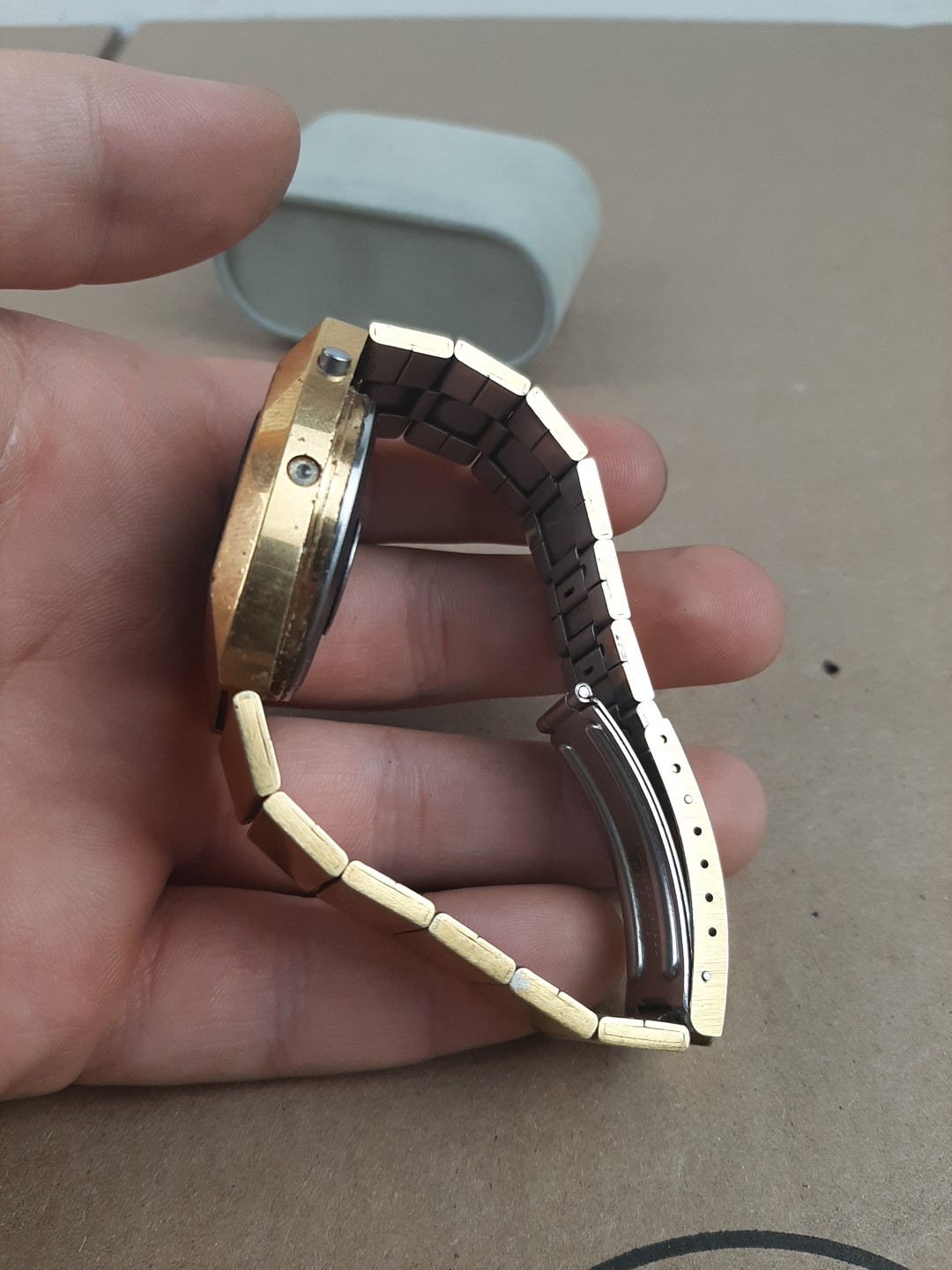 1970s Phasar 2000 by Sears Roebuck Mens LED Watch Gold Tone Quartz Untested Rare