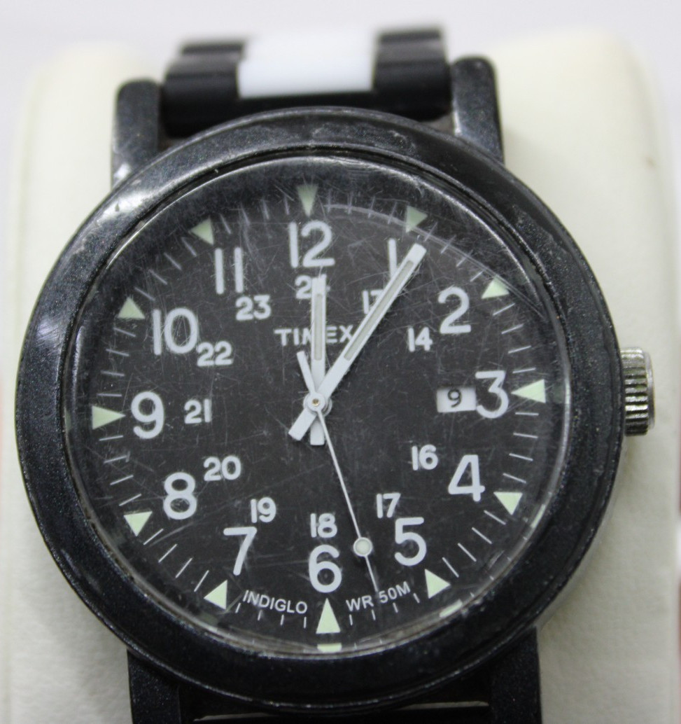 Timex Men’s 40mm Camper Military Watch WR50M Black & White Silicone Strap
