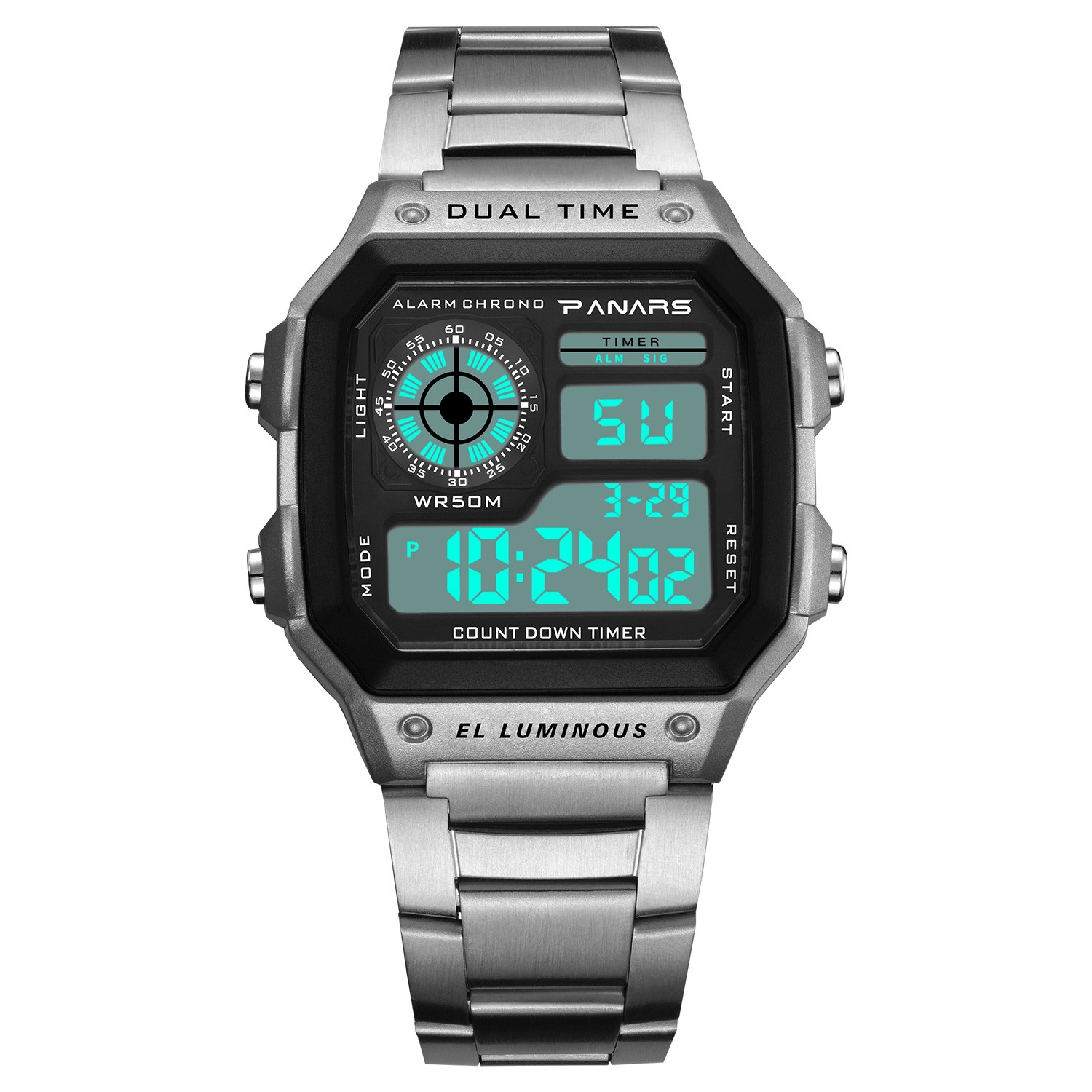 Men Digital Multi-Function Watch Dual Time Alarm Stopwatch Waterproof Watch Gift