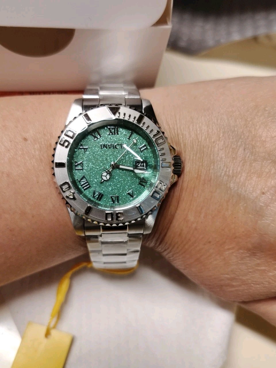 Invicta Women’s Angel Watch 40MM Case Swiss Movement Green Glitter Dial 200M WR