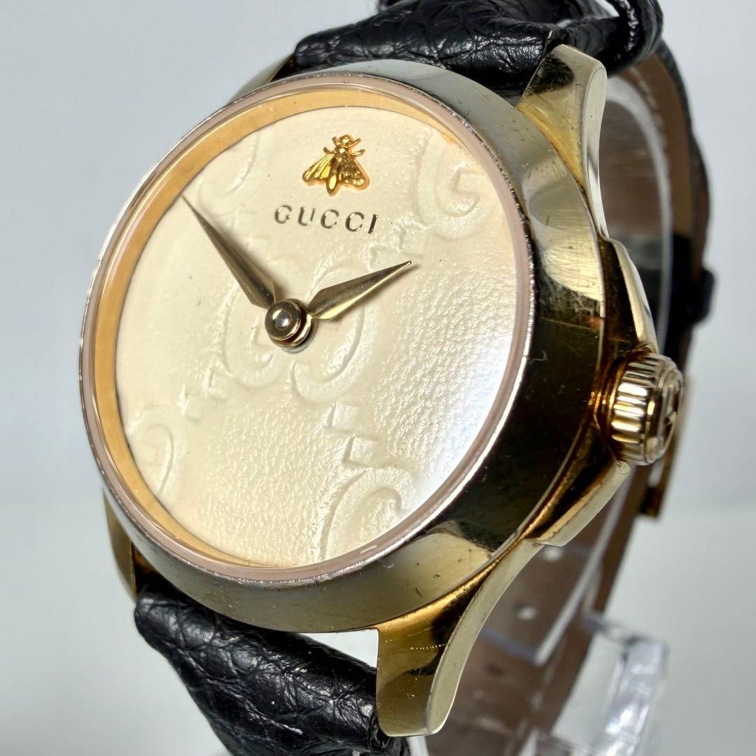 GUCCI 126.5 Womens Quartz Wristwatch Bee Motif Case 1.1in Wrist 6.7in