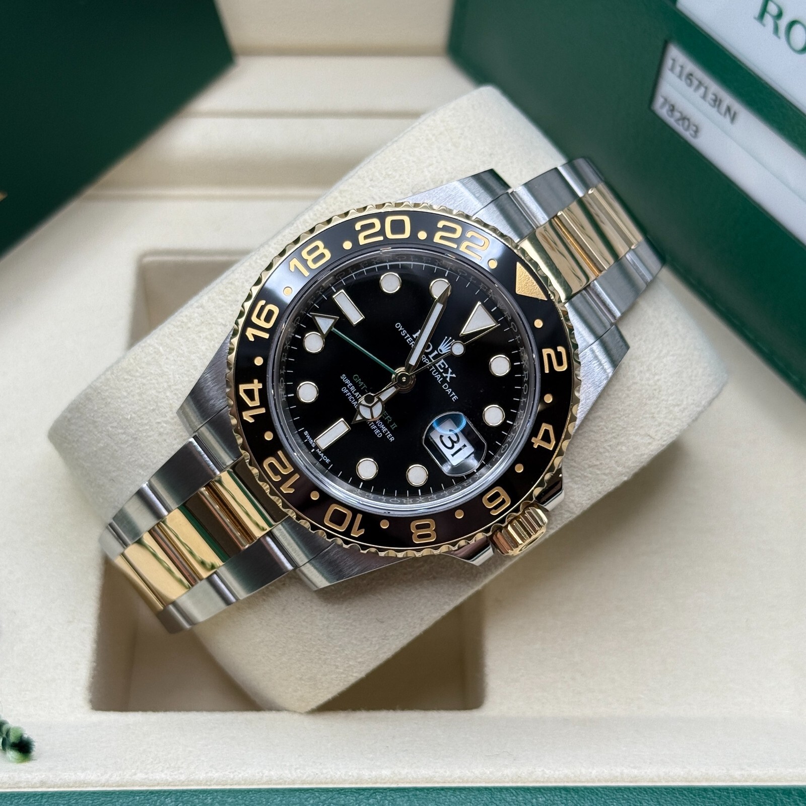 GMT-Master II Two Tone Yellow Gold Ceramic Bezel Black Dial Complete Set 2018