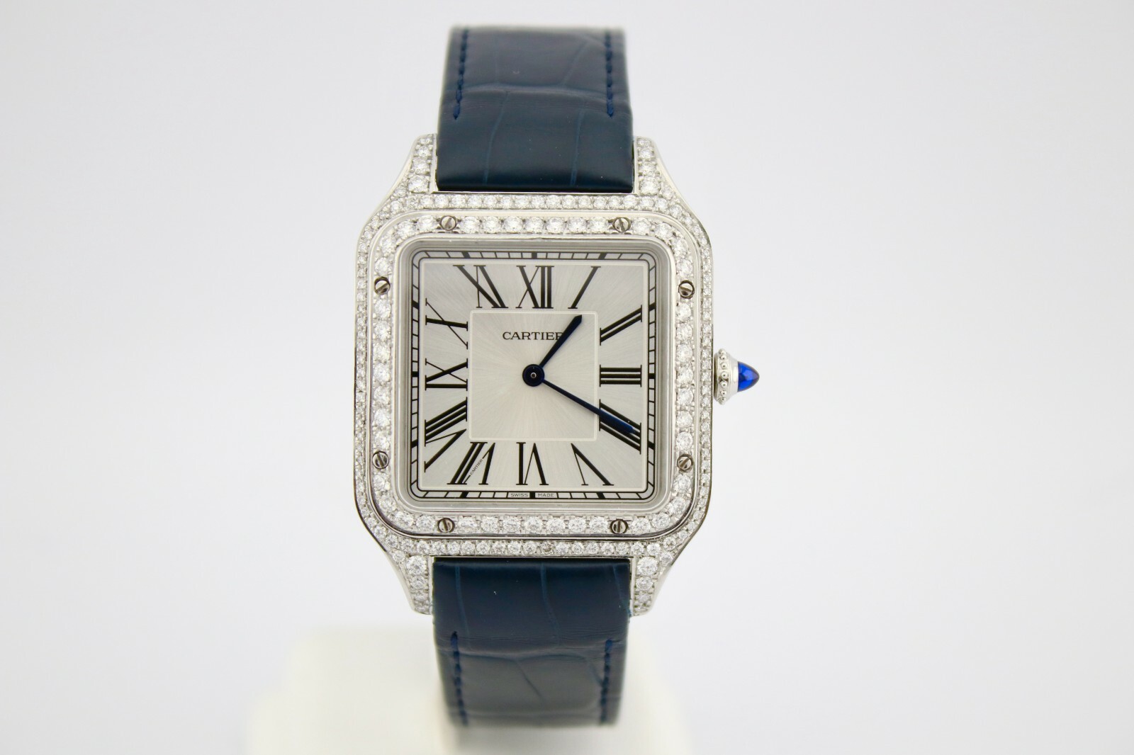 NEW CARTIER SANTOS DUMONT XL STAINLESS STEEL DIAMOND ENCRUSTED WATCH WSSA0032