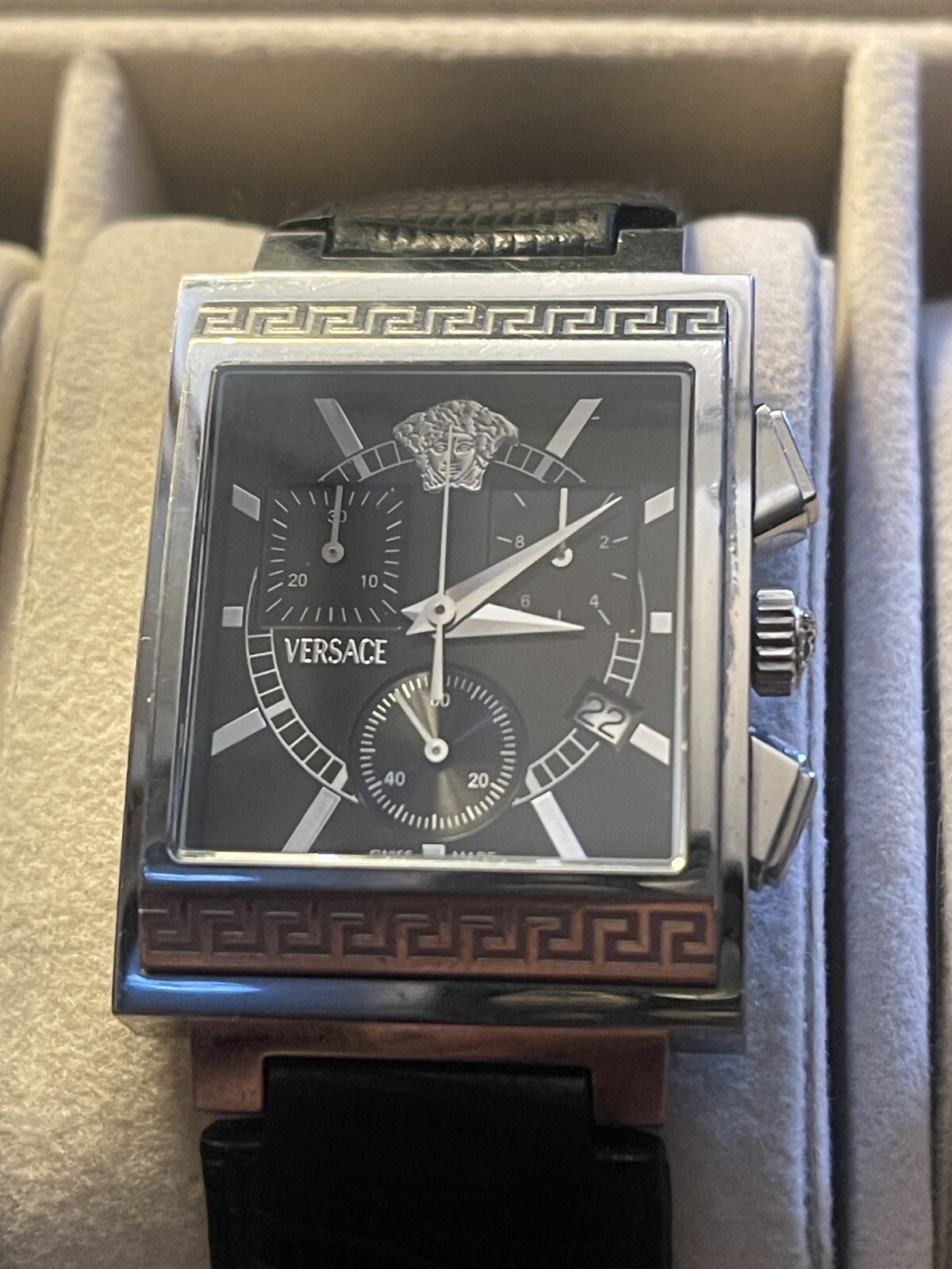 Versace Landmark Tank Original Lizzard Band Rare Classic Chronograph Watch