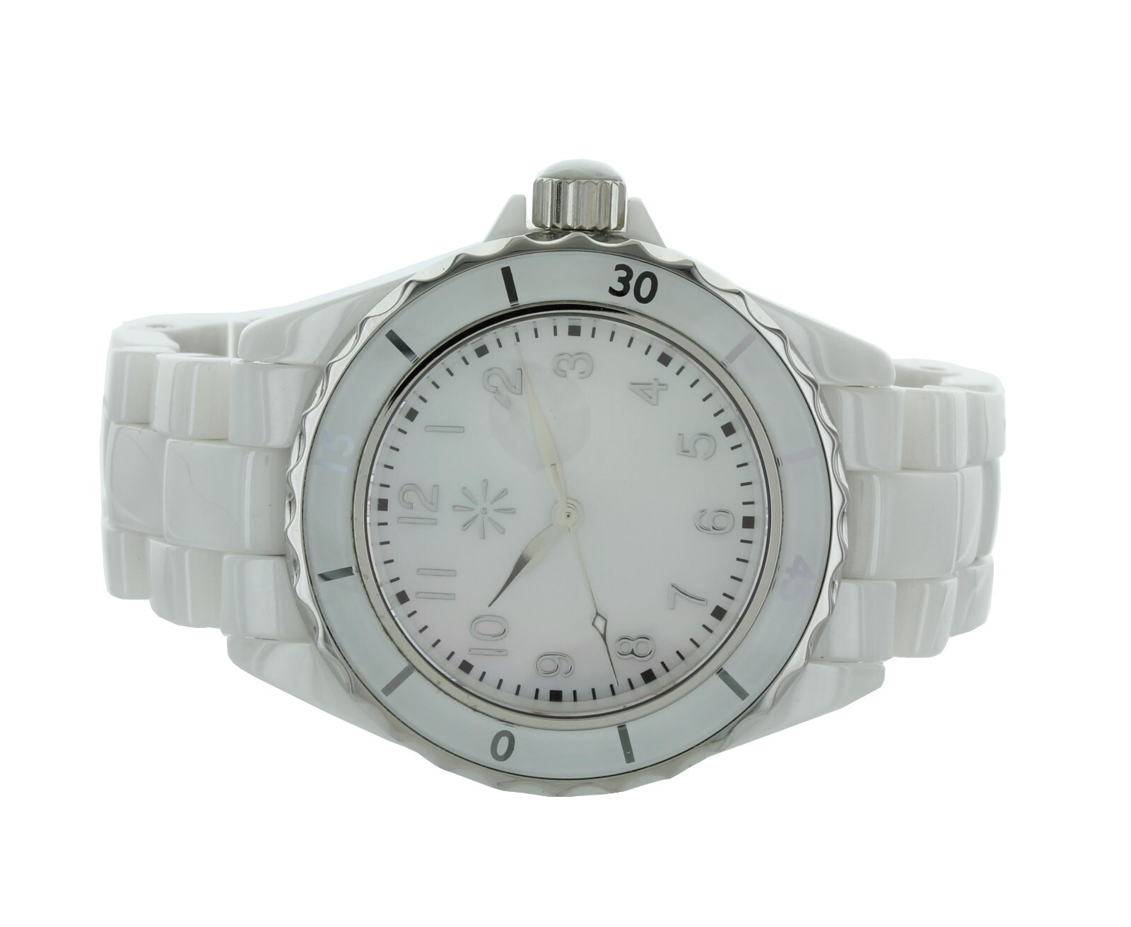 ISAAC MIZRAHILIVE MOP Dial White Ceramic Women’s 38mm Quartz Watch WR 3ATM
