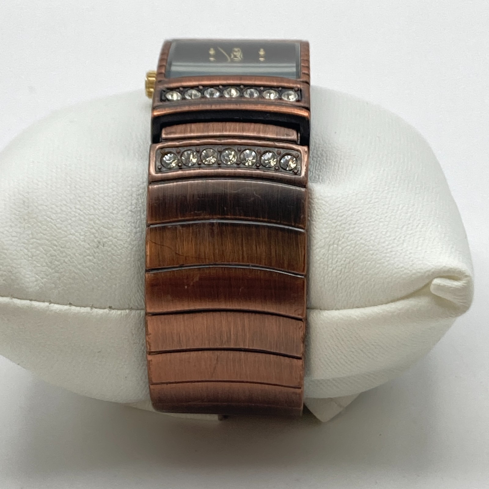 Massini Women’s Watch 24mm Copper Tone Cuff Crystals Bling New Battery 6.25″