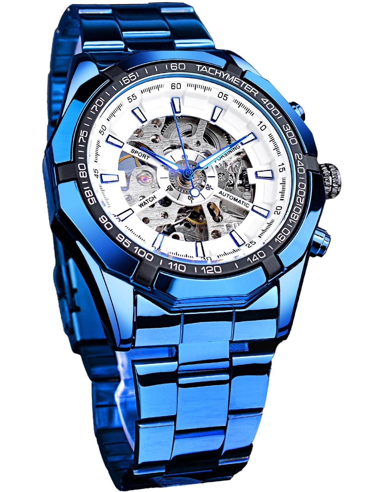 FORSINING Men’s Watch SelfWind Skeleton Hollow Out Mechanical Automatic Luxur…