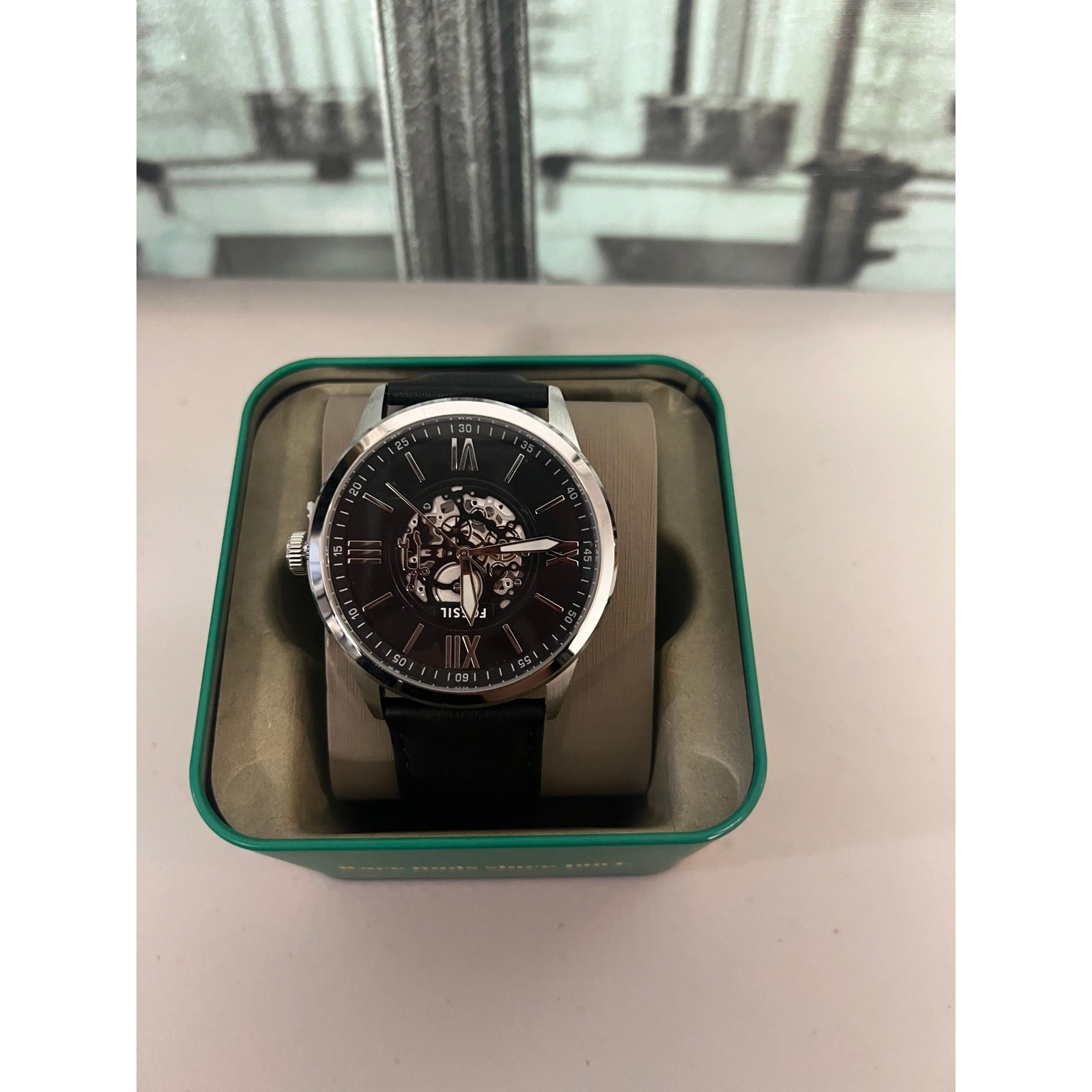 Fossil BQM7127 Flynn Black Leather Skeleton Men’s Watch