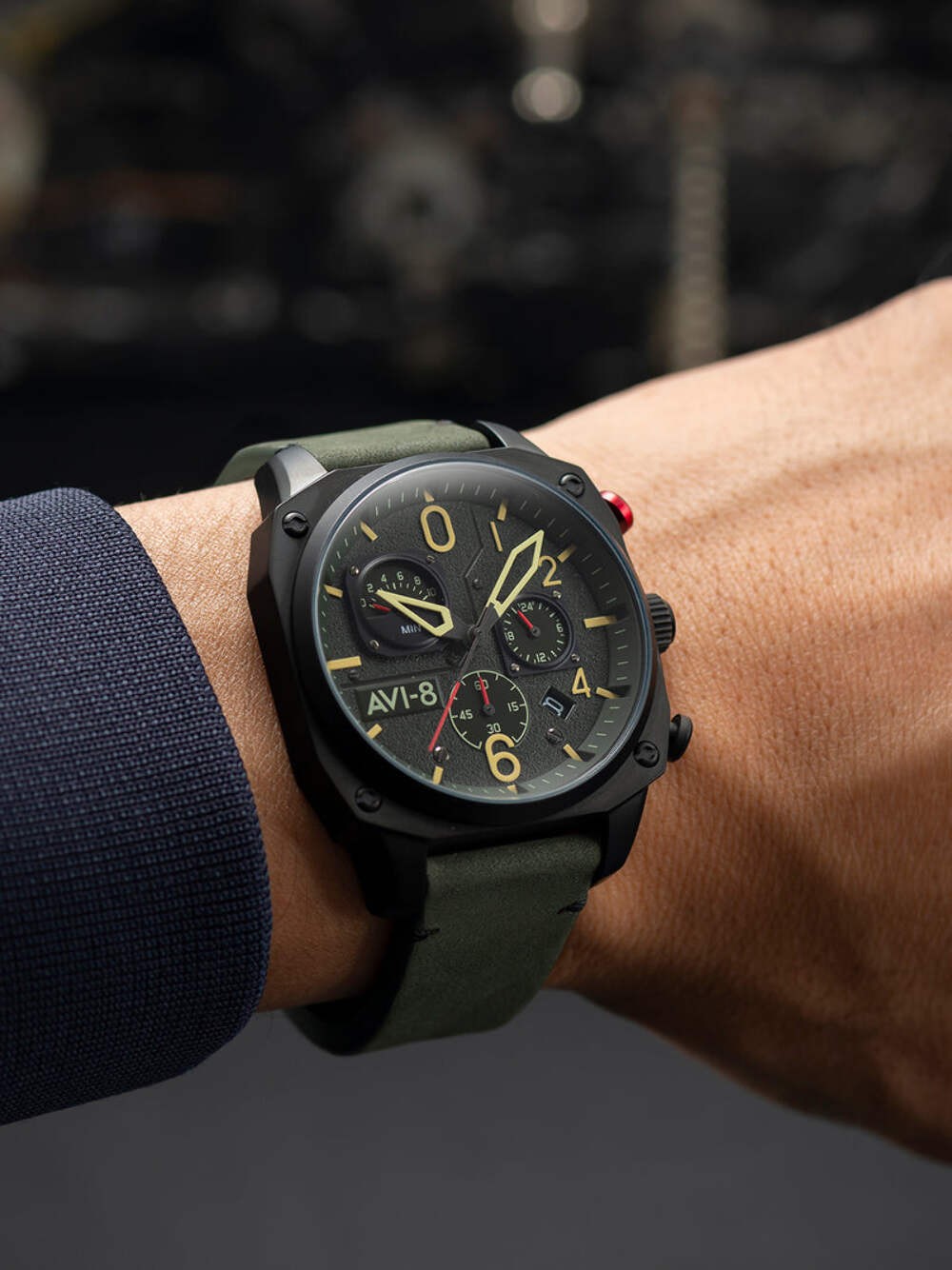 AVI-8 Hawker Hunter Retrograde Chronograph Green Dial / Leather | Green Dial Sta