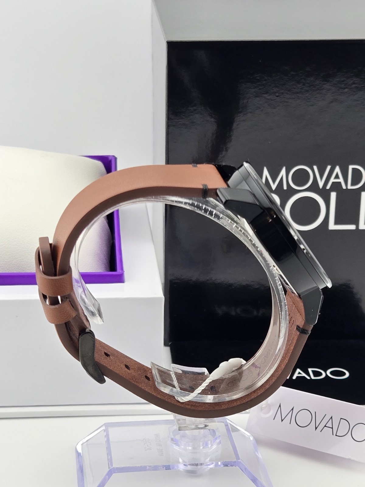 $395 MSRP | Movado Bold Men’s Gray Dial Brown Leather Watch – 3600442
