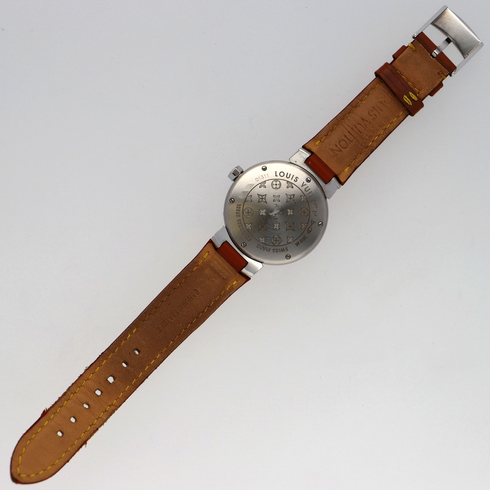 LOUIS VUITTON Q1311 Tambour Brown Dial Quartz Stainless Steel Leather Unisex
