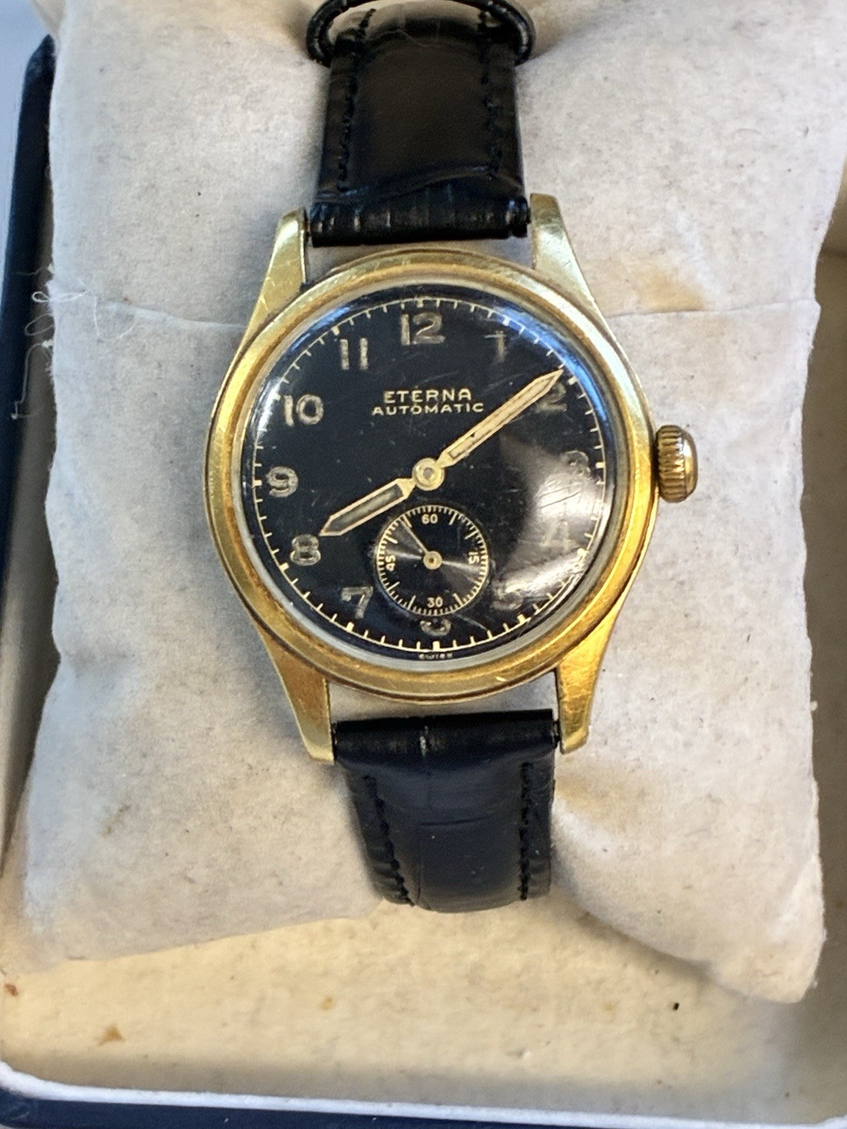 Rare Vtg ETERNA Automatic Black Dial Bumper Watch 1940’s-50’s Running! New Strap