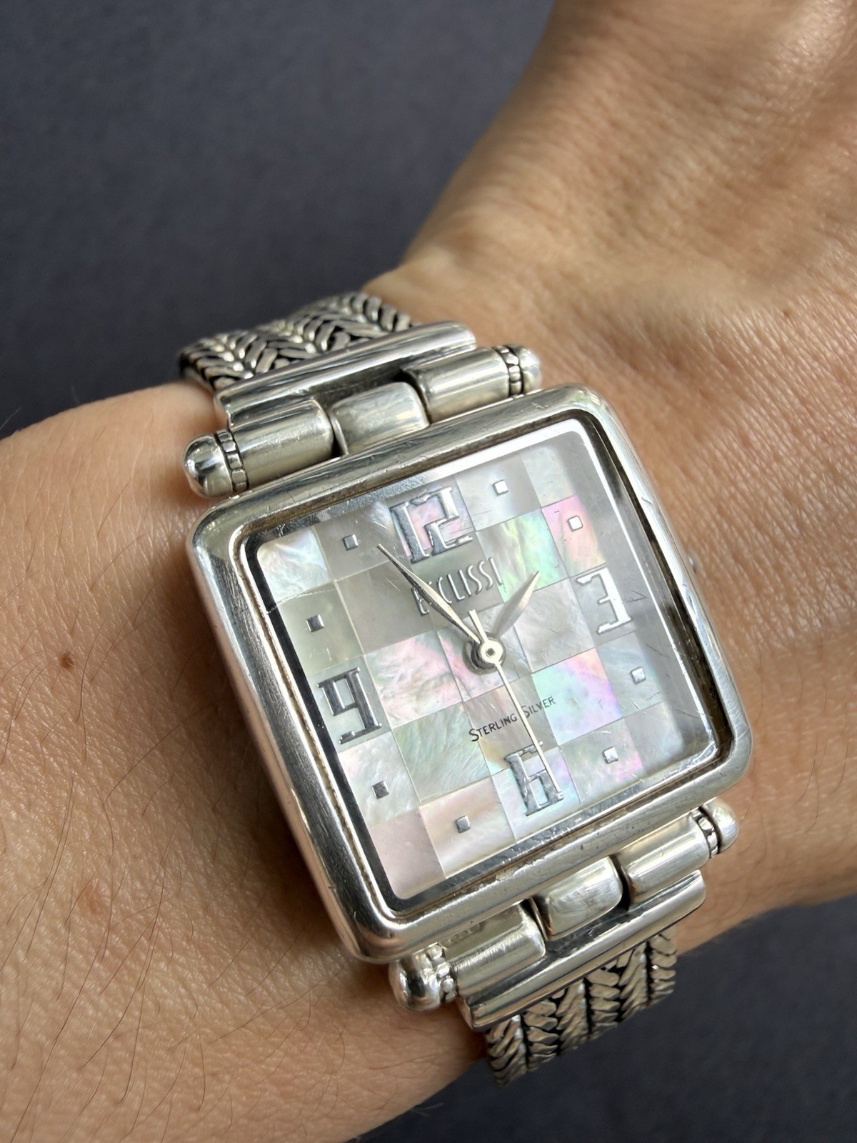 Vintage Ecclissi Sterling Silver 43,4 g Mother of Pearl Mosaic Dial Watch Works