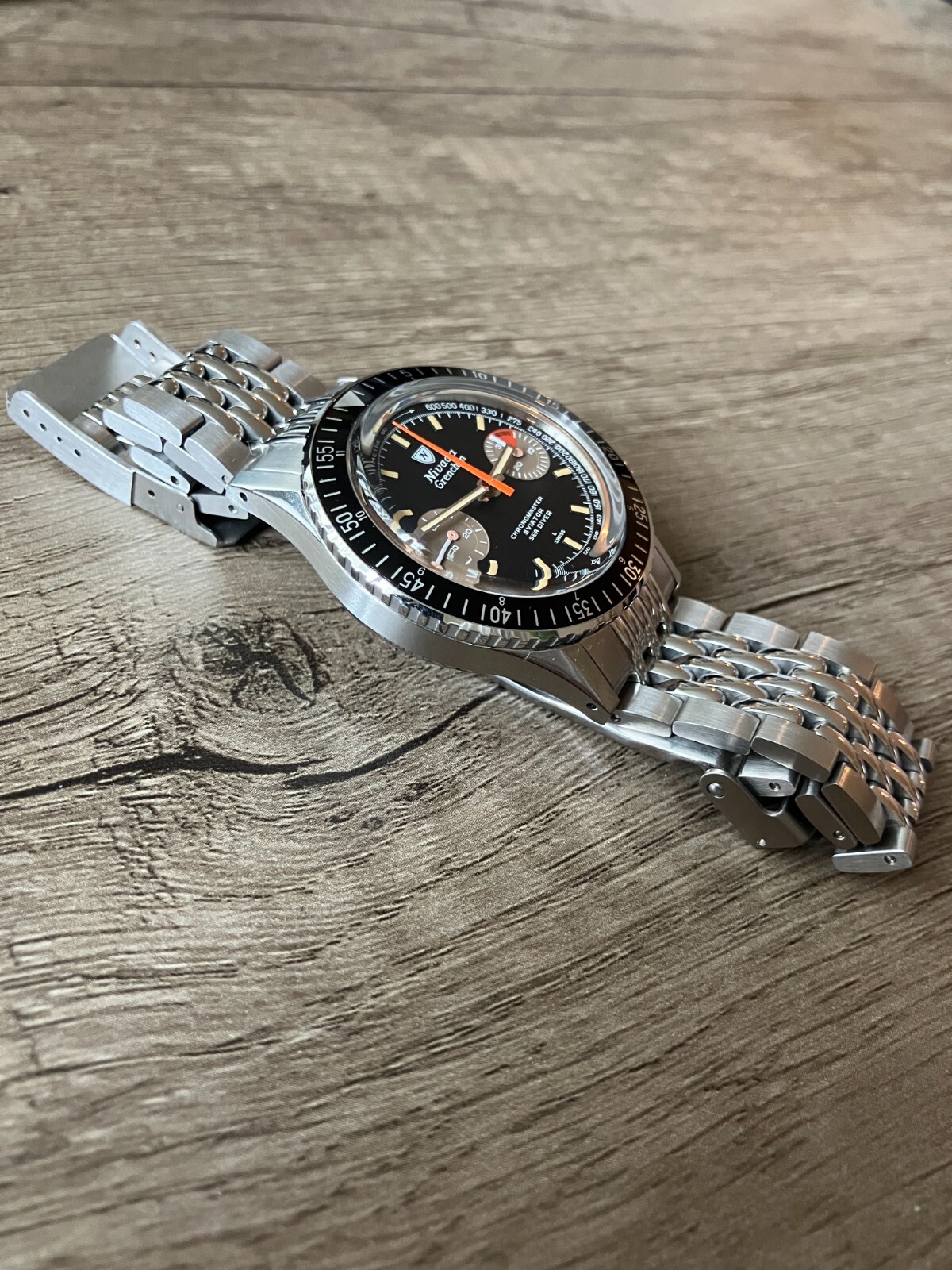Nivada Grenchen White Orange Boy Manual Chronograph Beads of Rice 86012WM04LC