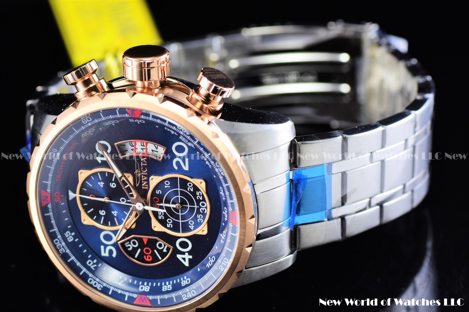 NEW Invicta Men BLUE DIAL Stainless Steel Aviator Tachymeter Chronograph Watch!!