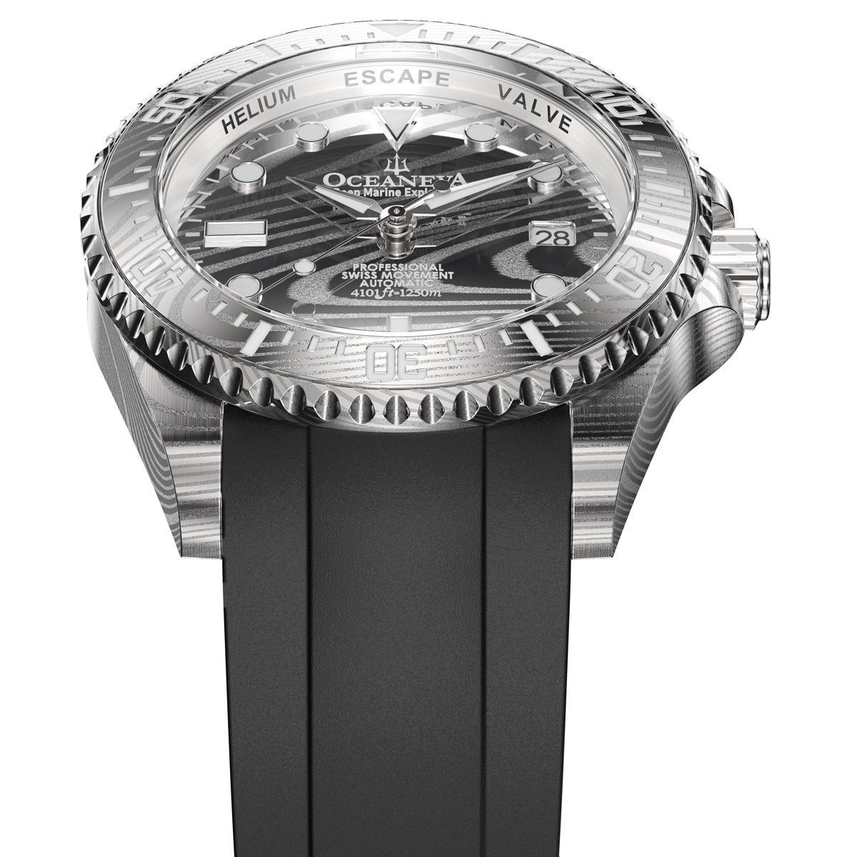 Oceaneva Deep Marine Explorer II 1250m Damascus Steel Dial Watch Rubber