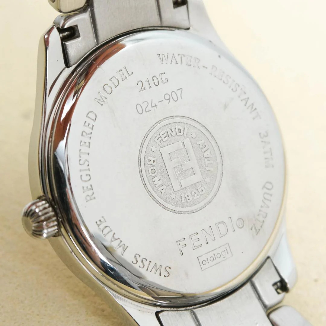 FENDI 210G Mens Round 34mm Stainless Steel Salmon Pink Quartz Date Watch