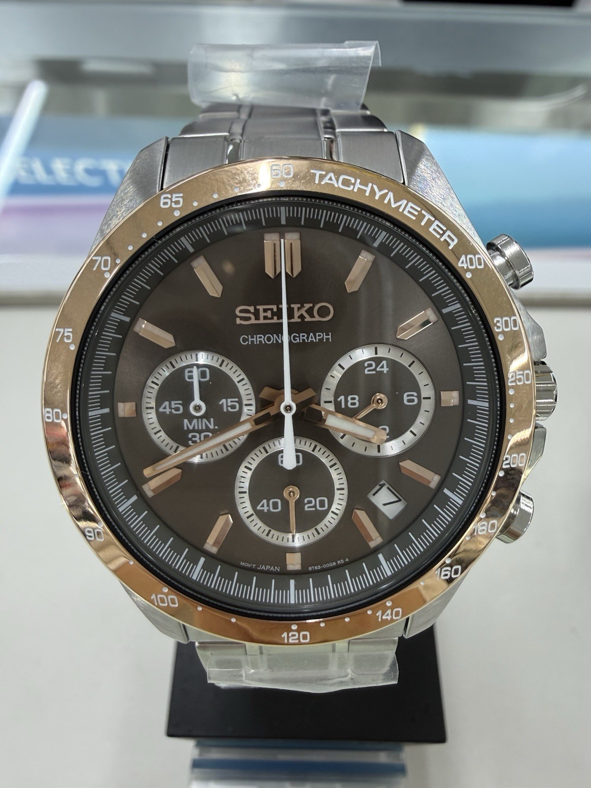 Seiko SBTR026 Chronograph Men’s Watch Gray Dial Rose Gold Stainless Steel 100m