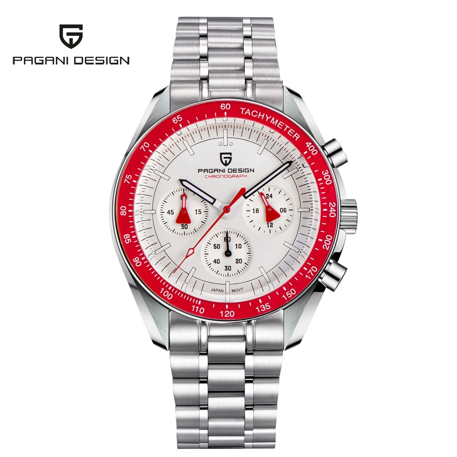🔥USA🔥PAGANI DESIGN PD-1701 Moon Men’s Chronograph Watch VK63 Quartz 100M RED