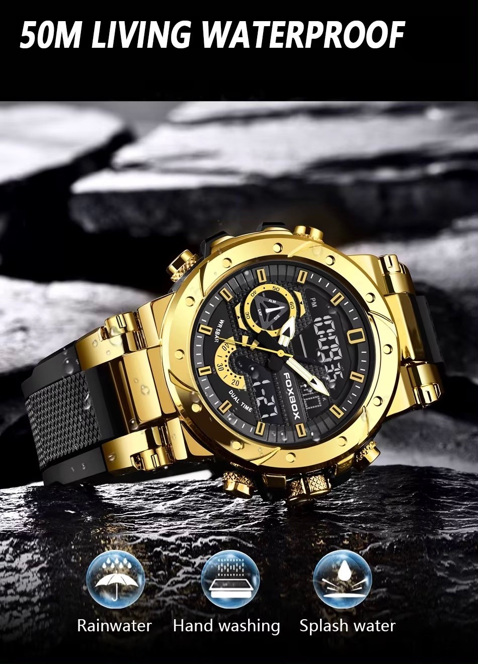 FOXBOX Mens Quartz Luxury Wristwatch Digital Analogue Sports Casual