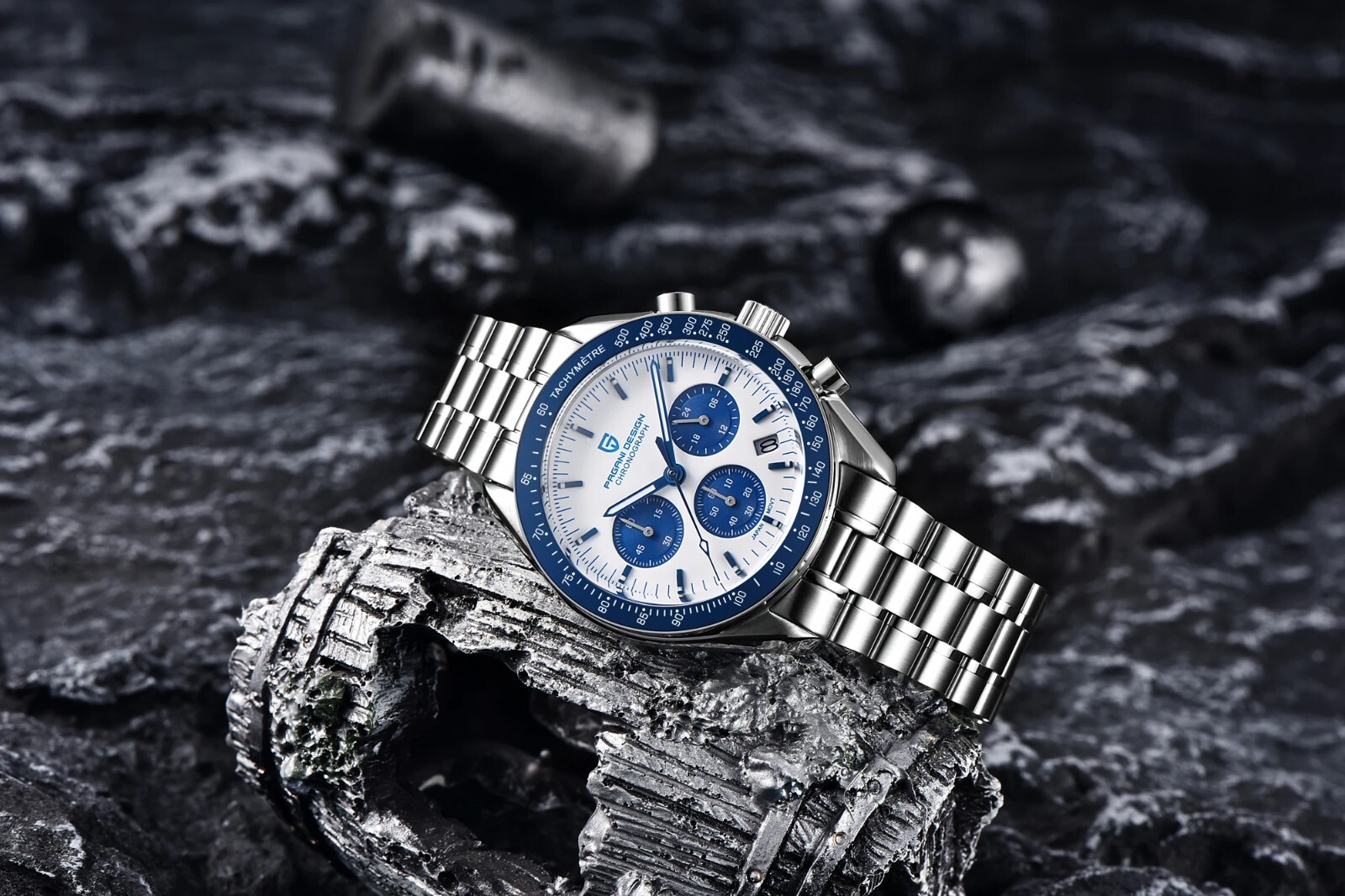 High Quality Quartz Silver Gold Moon Chronograph VK63 10ATM Luxury Men’s Watch