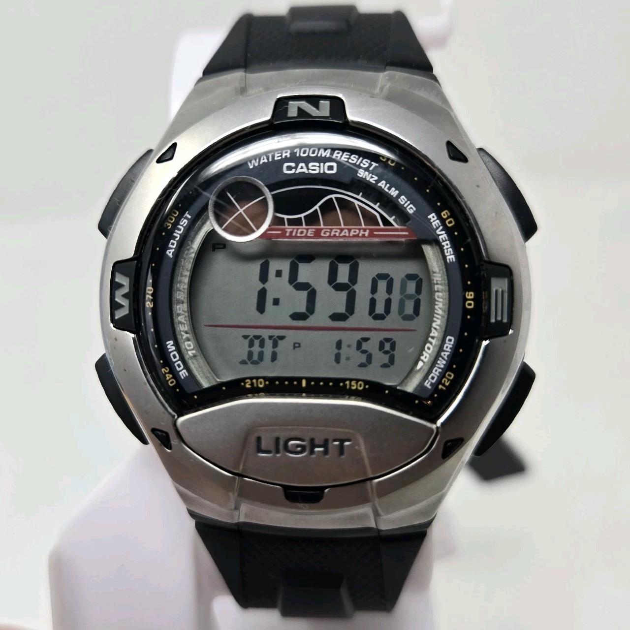 Casio W753-1AV, Tide Graph Watch, 5 Alarms, 100 Meter WR, 10 Year Battery