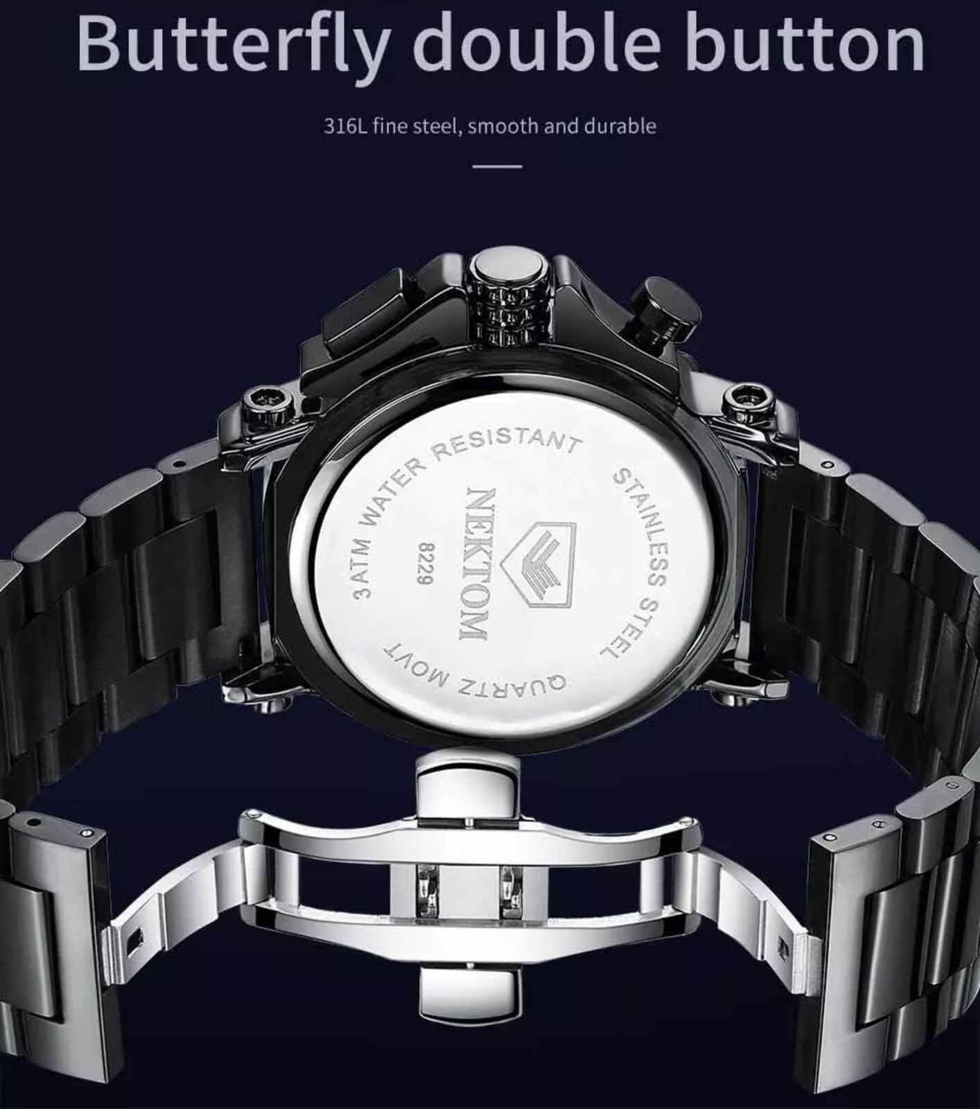 Nektom BIG Chunky Luxury Quartz Chronograph Waterproof Mens Tactical Watch Gift