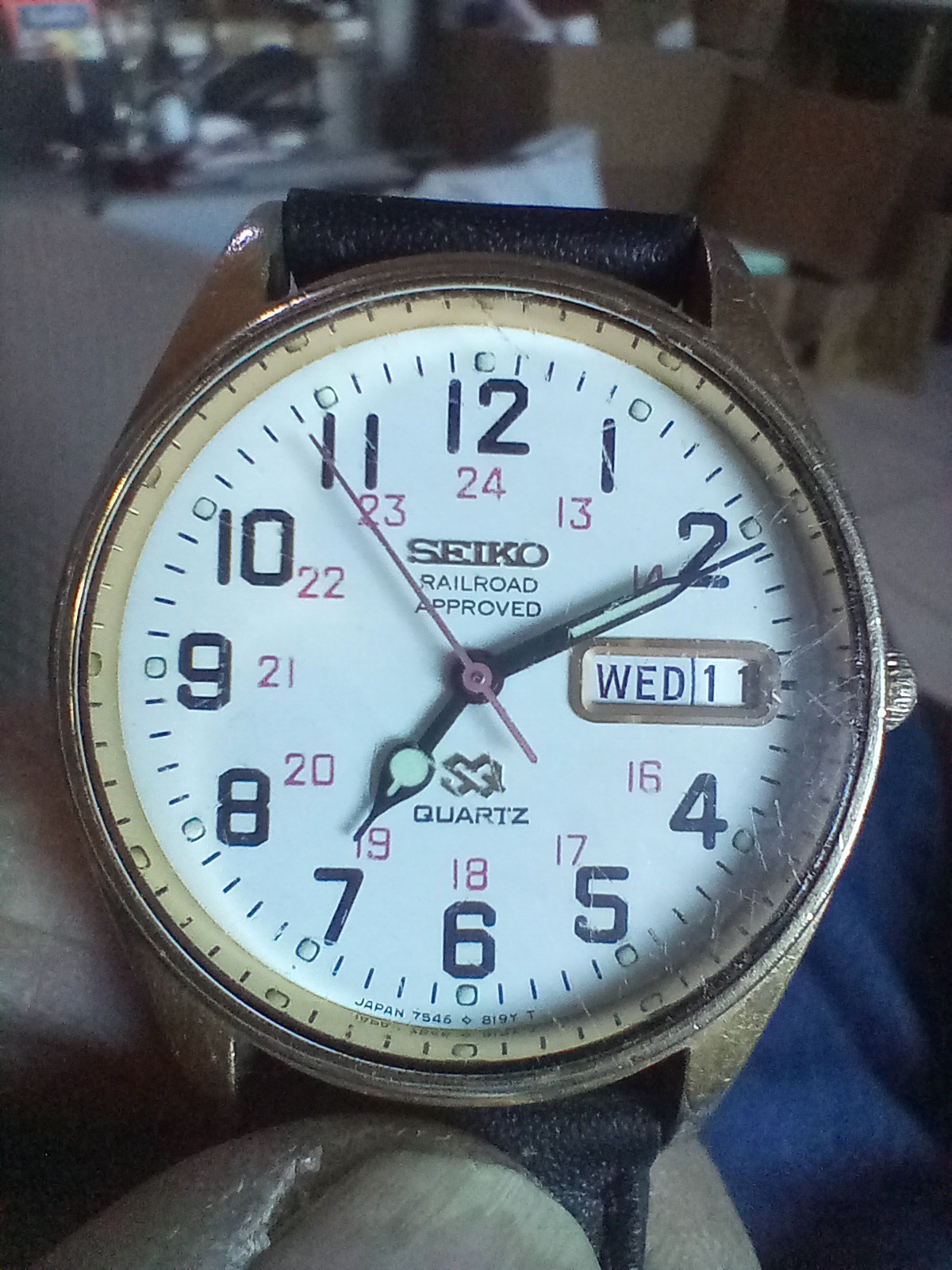 Seiko Railroad Approved Quartz White Face leather Strap Yellow Case