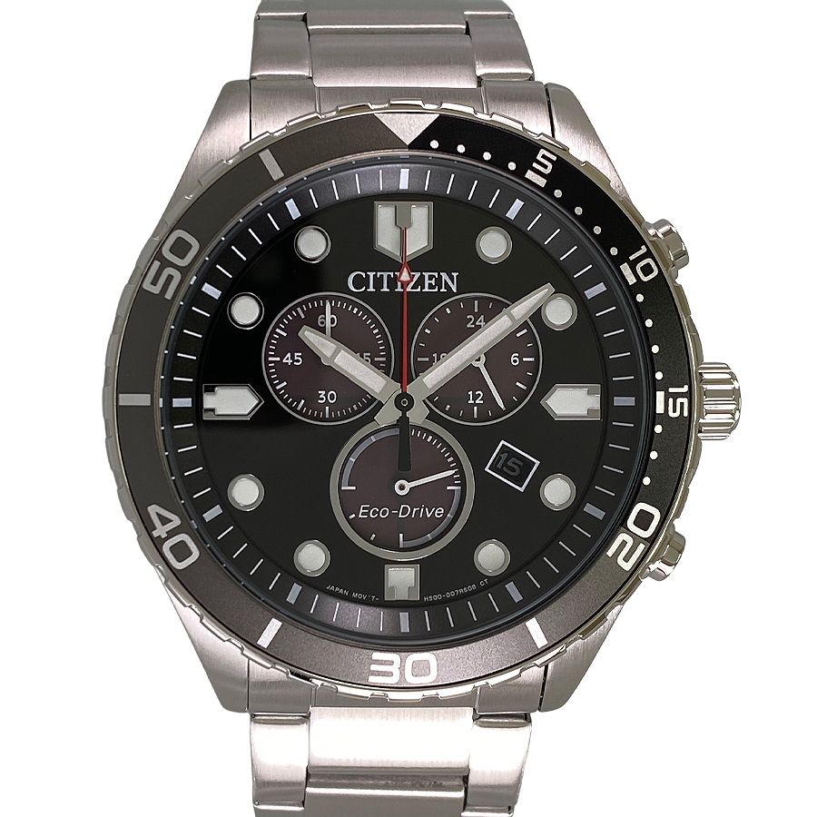 Citizen Eco-Drive AT2568-82E Solar Quartz Men’s Watch Silver Black Dial