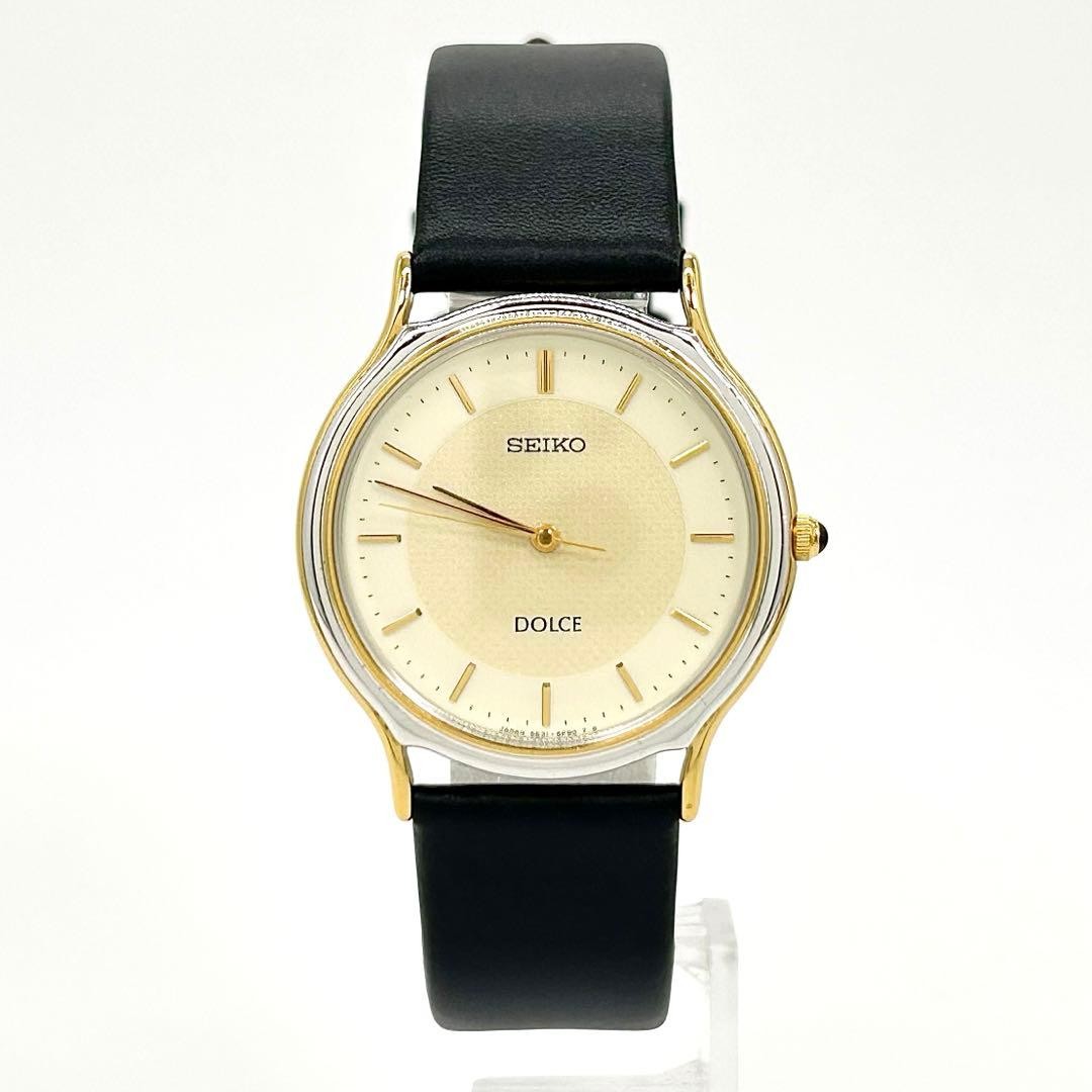 Seiko Elegance Watch Cal 5E31-6D60 Quartz Gold White Black wrist 20cm