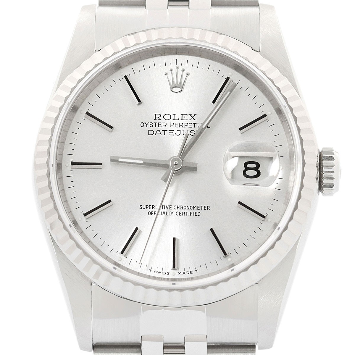 Rolex Datejust 18K White Gold & SS Silver Dial Jubilee Band Watch 16234