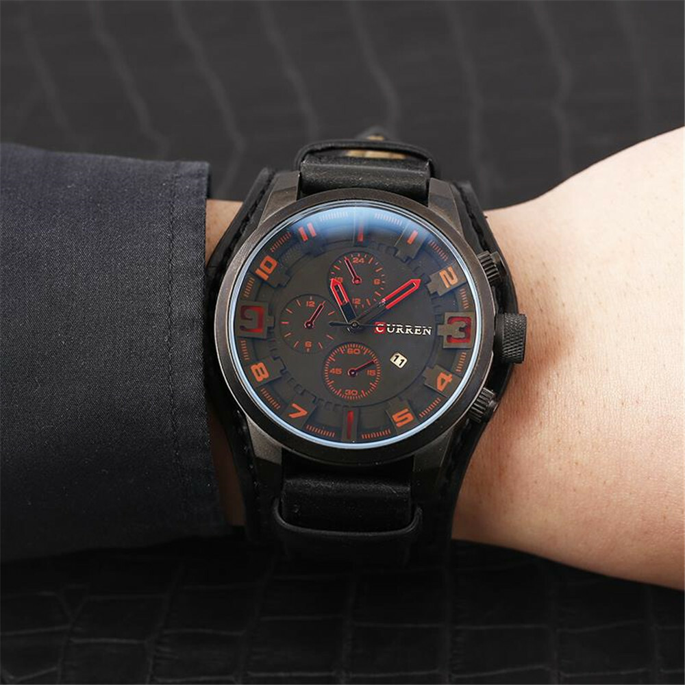 CURREN Men Quartz Watch Large Dial Fashion Leather Male Military Wristwatch Gift