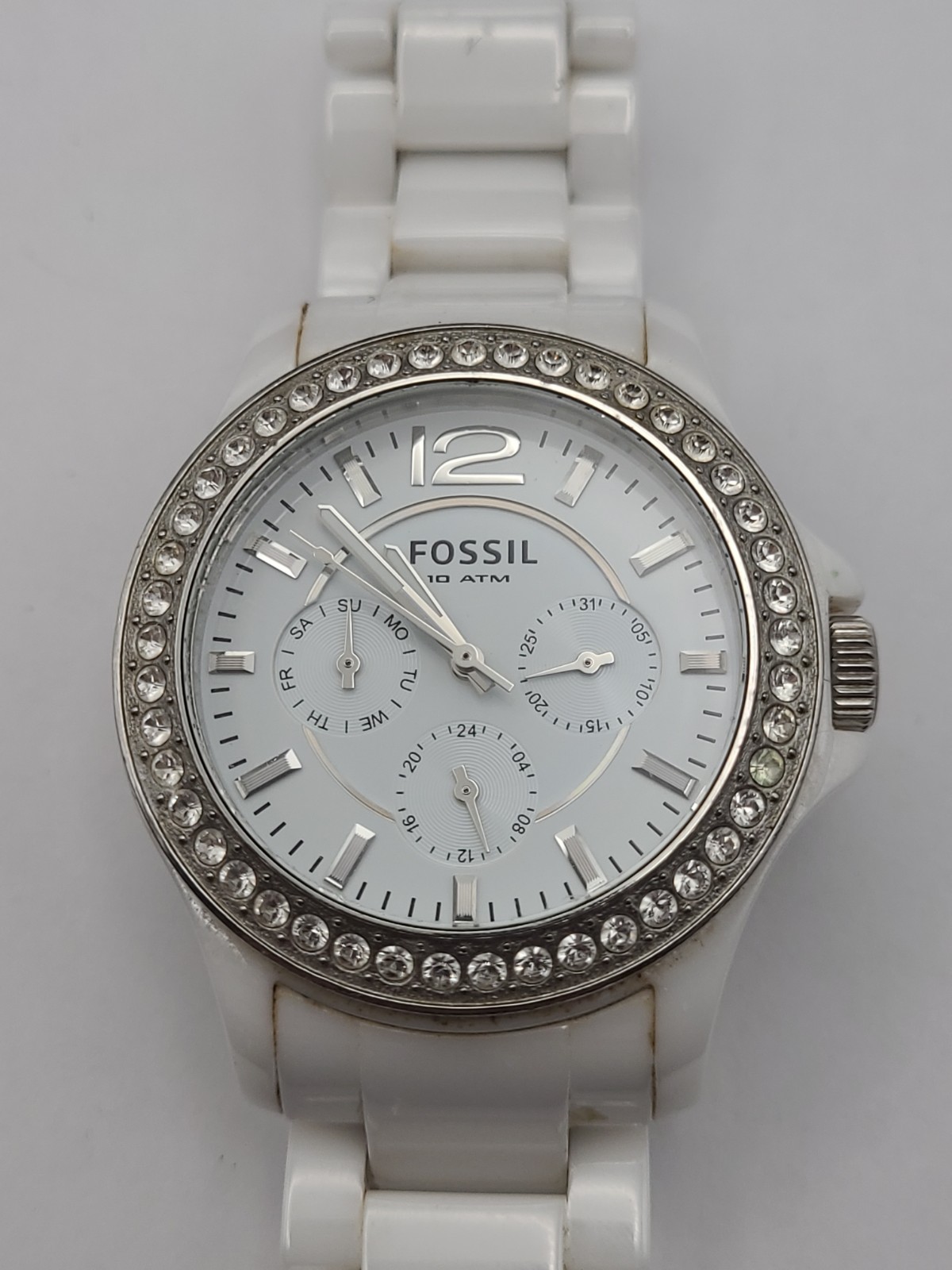 FOSSIL CE-1010 Analog Quartz Womens Watch Ceramic BAND DAMAGED