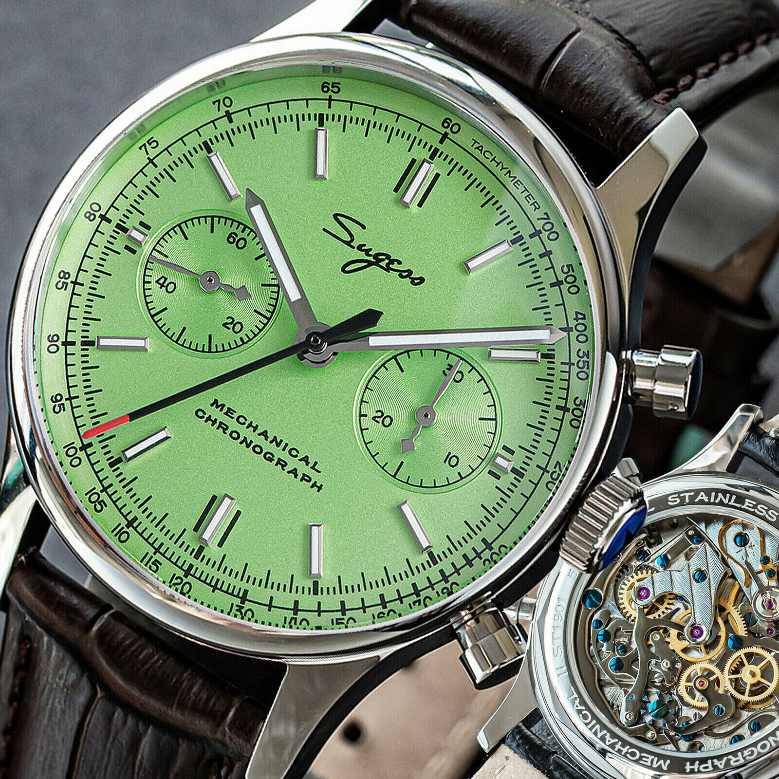 Sugess Chrono Heritage SWAN NECK Green Dial Chrono Watch SEAGULL 1963 SUCHP002B