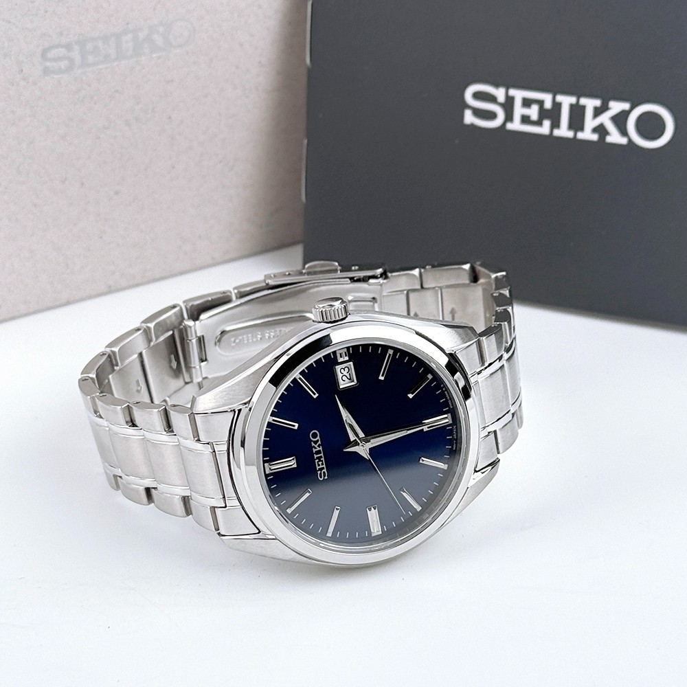 Seiko Essentials Men’s Quartz Dark Blue Dial Stainless Steel Watch SUR309