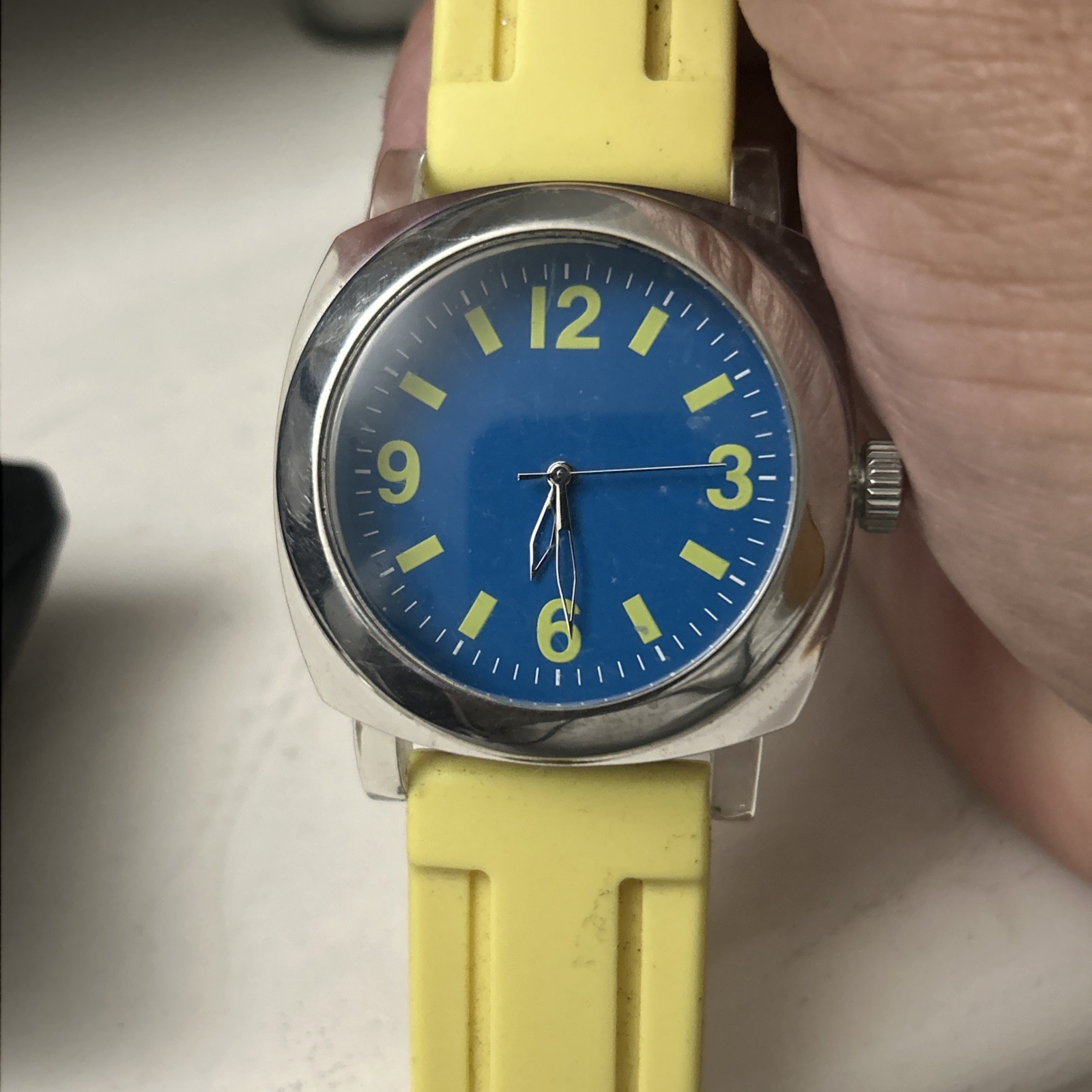 Blue Dial Yellow Band Watch