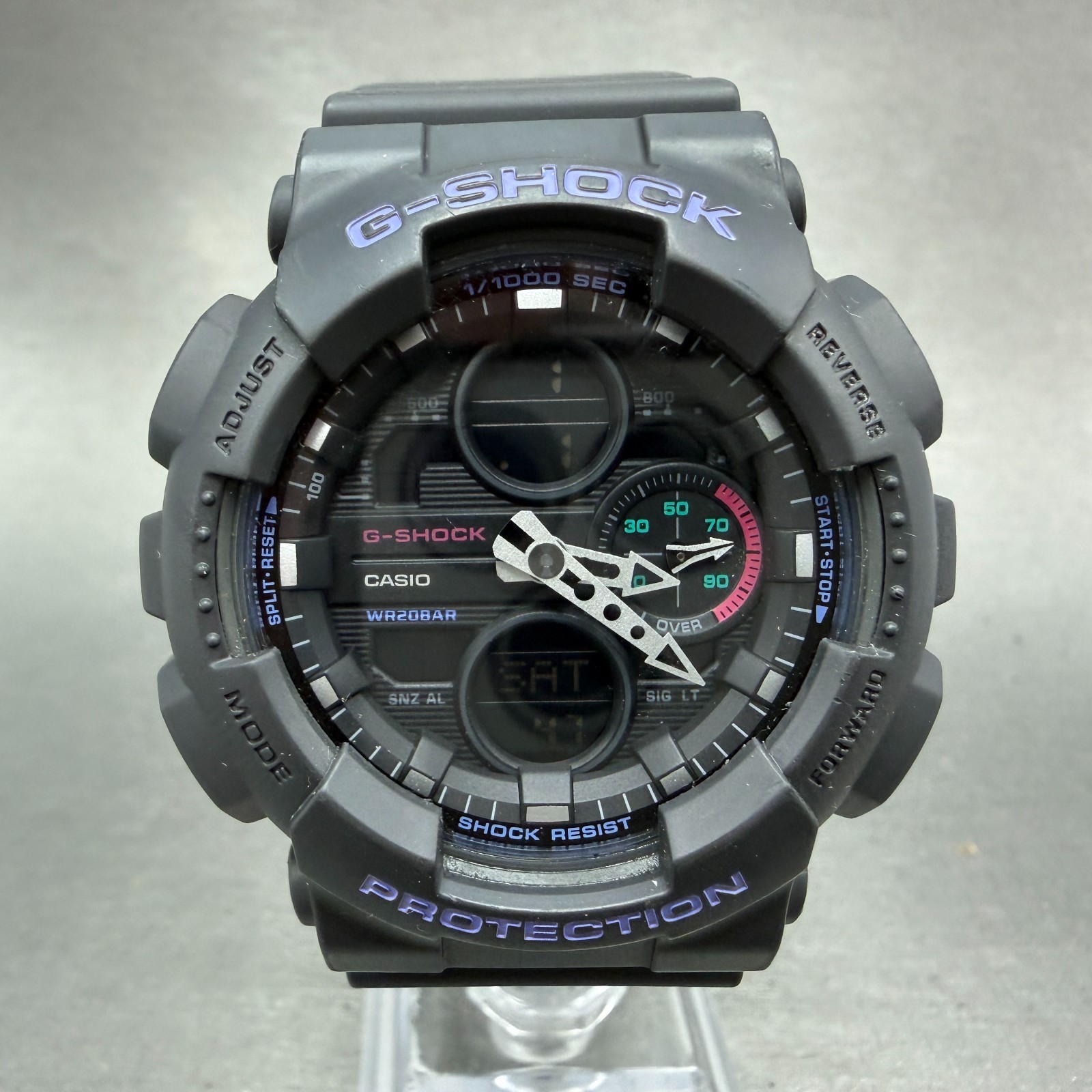 Casio G-Shock GMA-S140 Watch Men 46mm Gray Purple Alarm Chrono Ana Digi New Batt